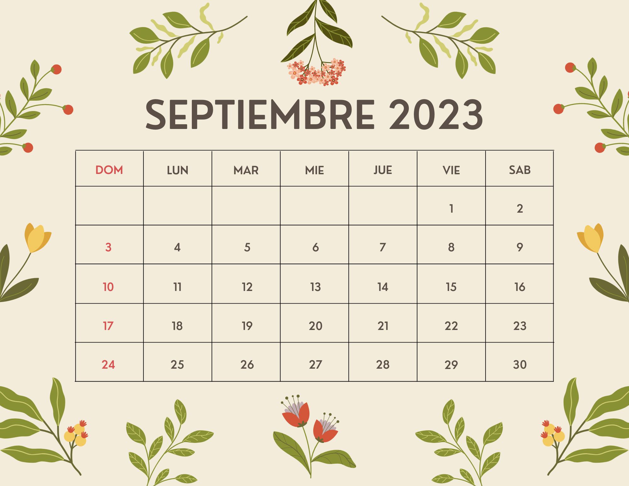 Mes De Septiembre 2023 Calendario Septiembre 2023 - Descarga gratis