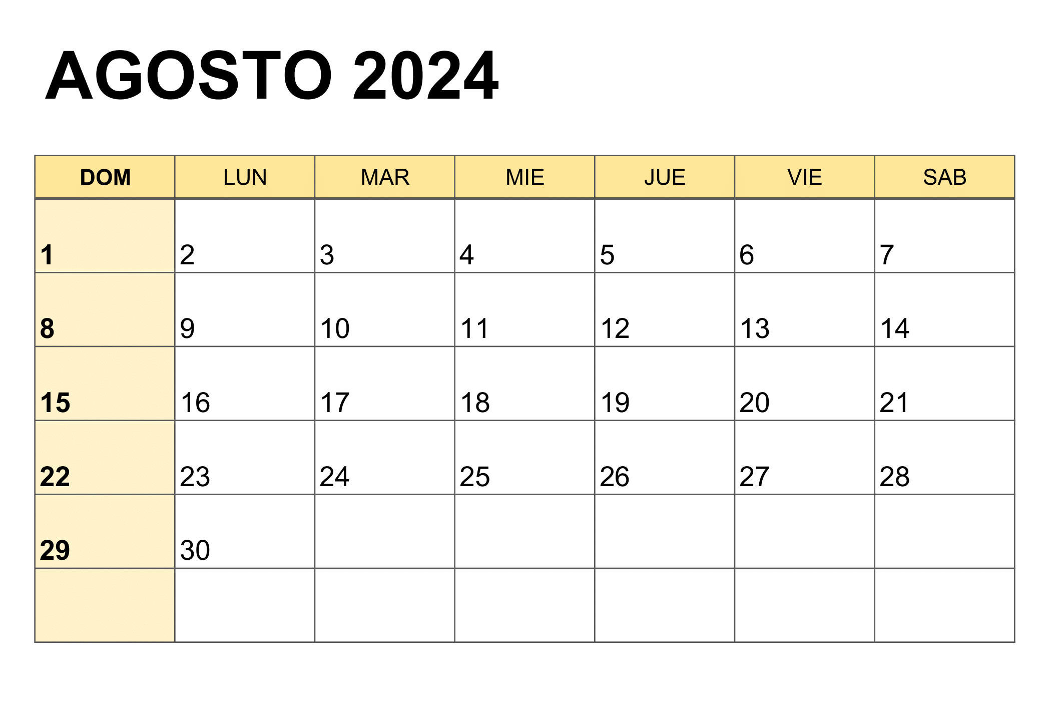 Imagen del calendario de agosto de 2024