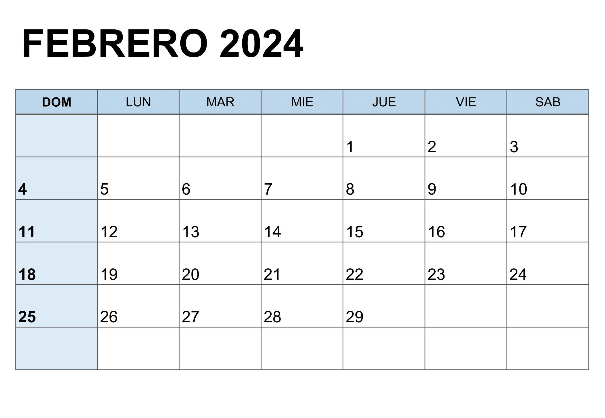 Calendario Febrero 2024 para Imprimir