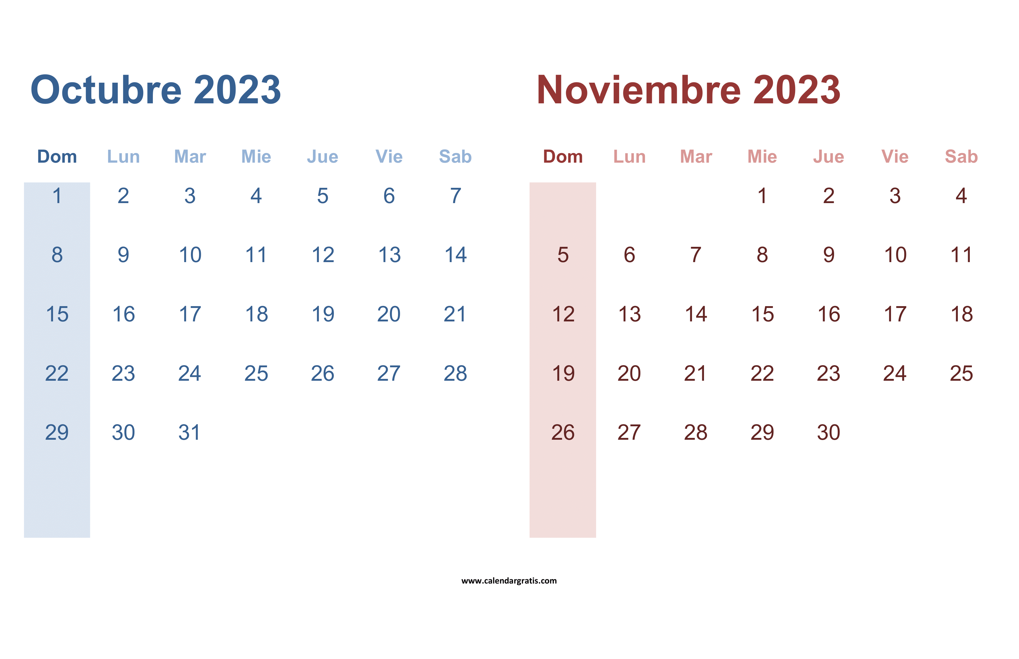 Calendario Octubre Noviembre 2023