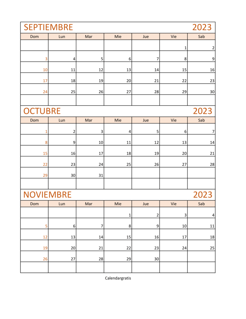 Calendario Septiembre Octubre Noviembre 2023