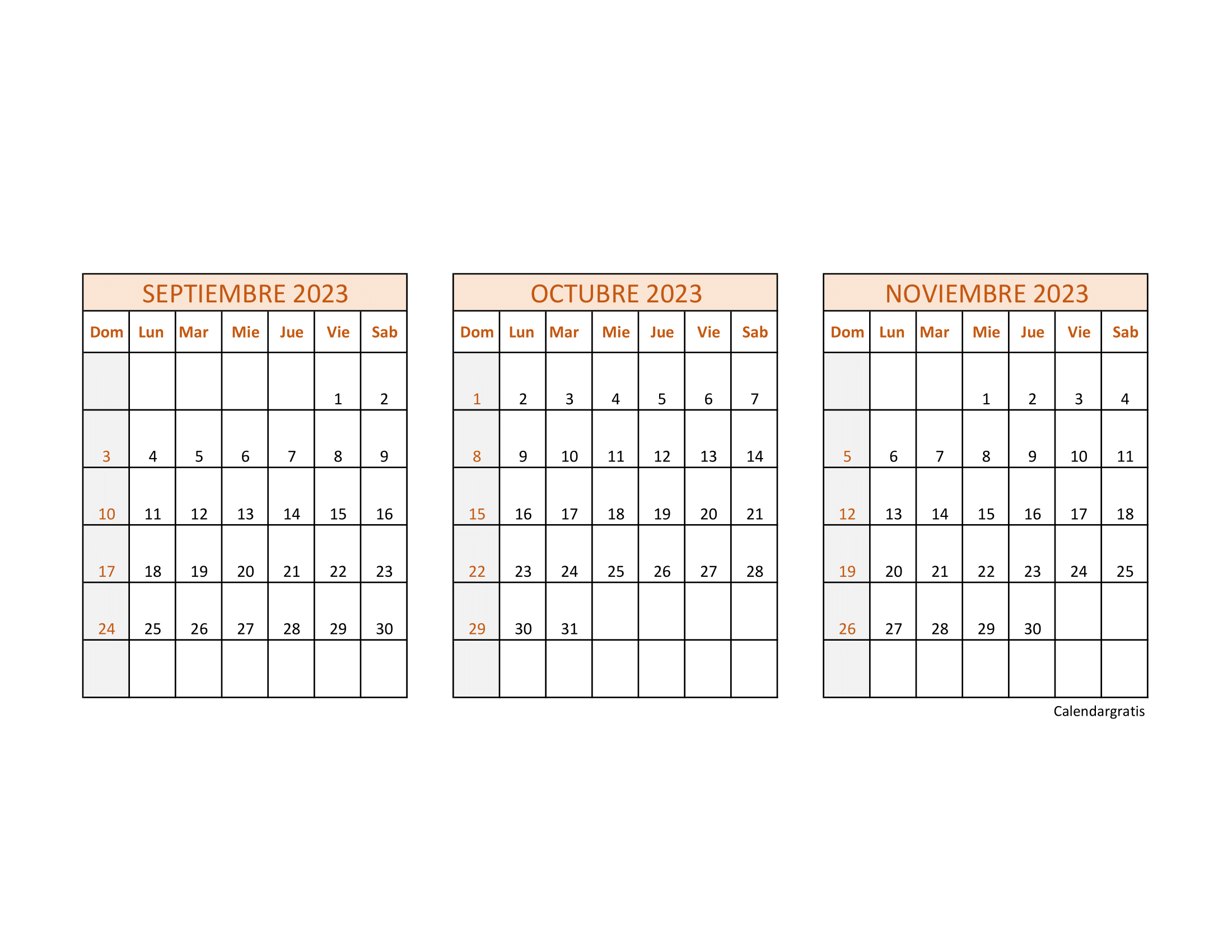 Calendario Septiembre Octubre Noviembre 2023 para planificar tus actividades