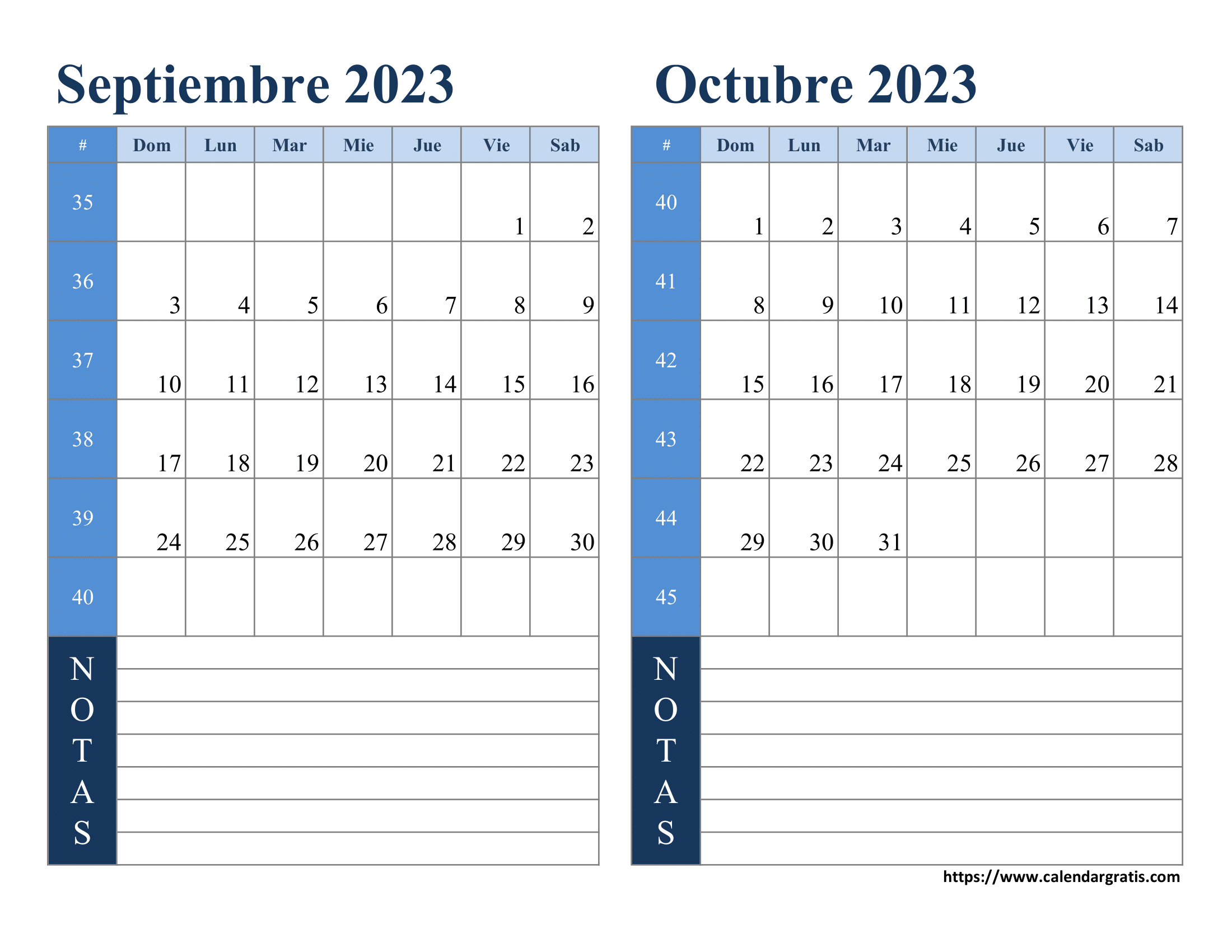 Vista digital del Calendario Septiembre y Octubre 2023 en una tablet