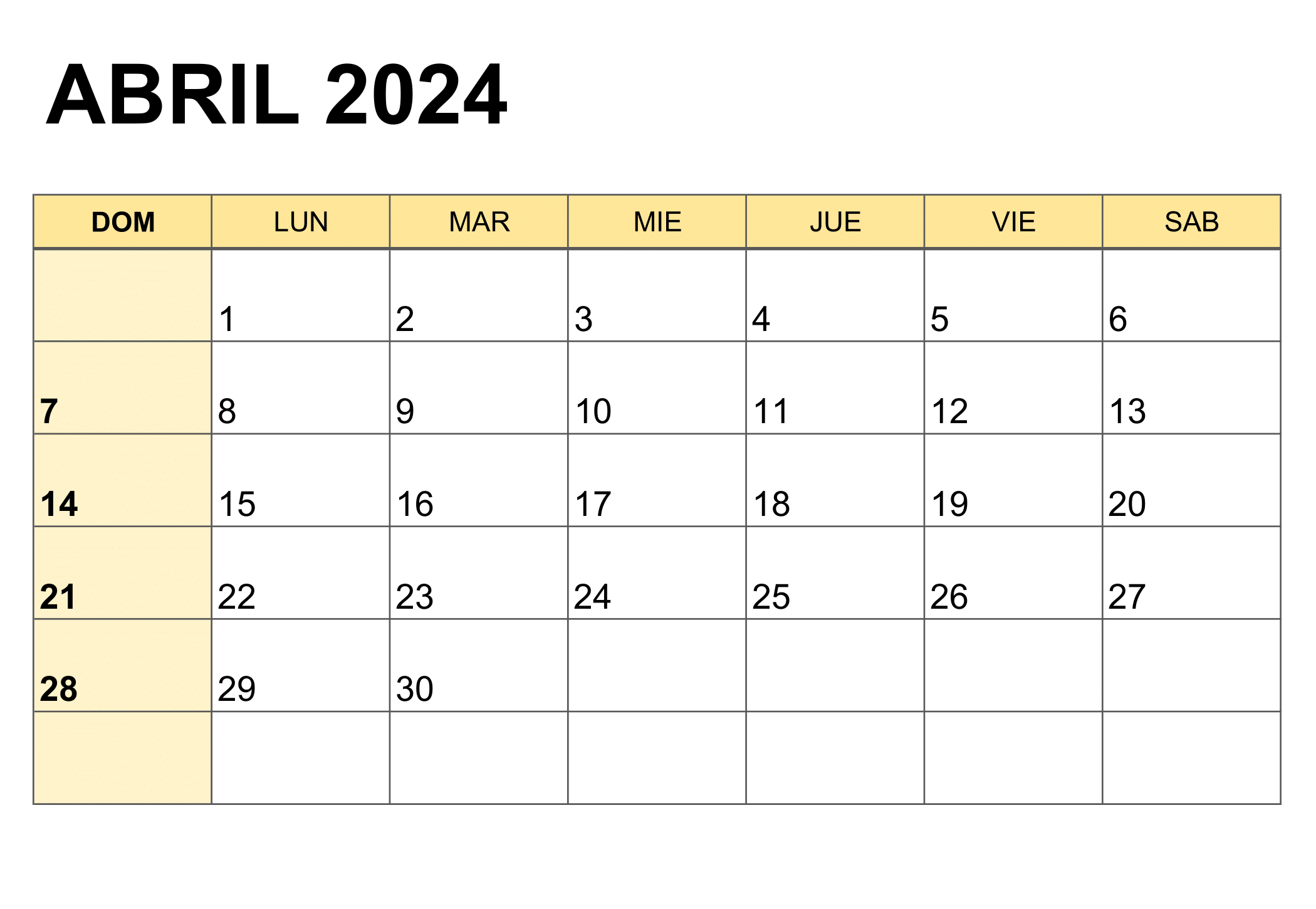 Imprime tu Calendario de Abril 2024: Formatos en imagen