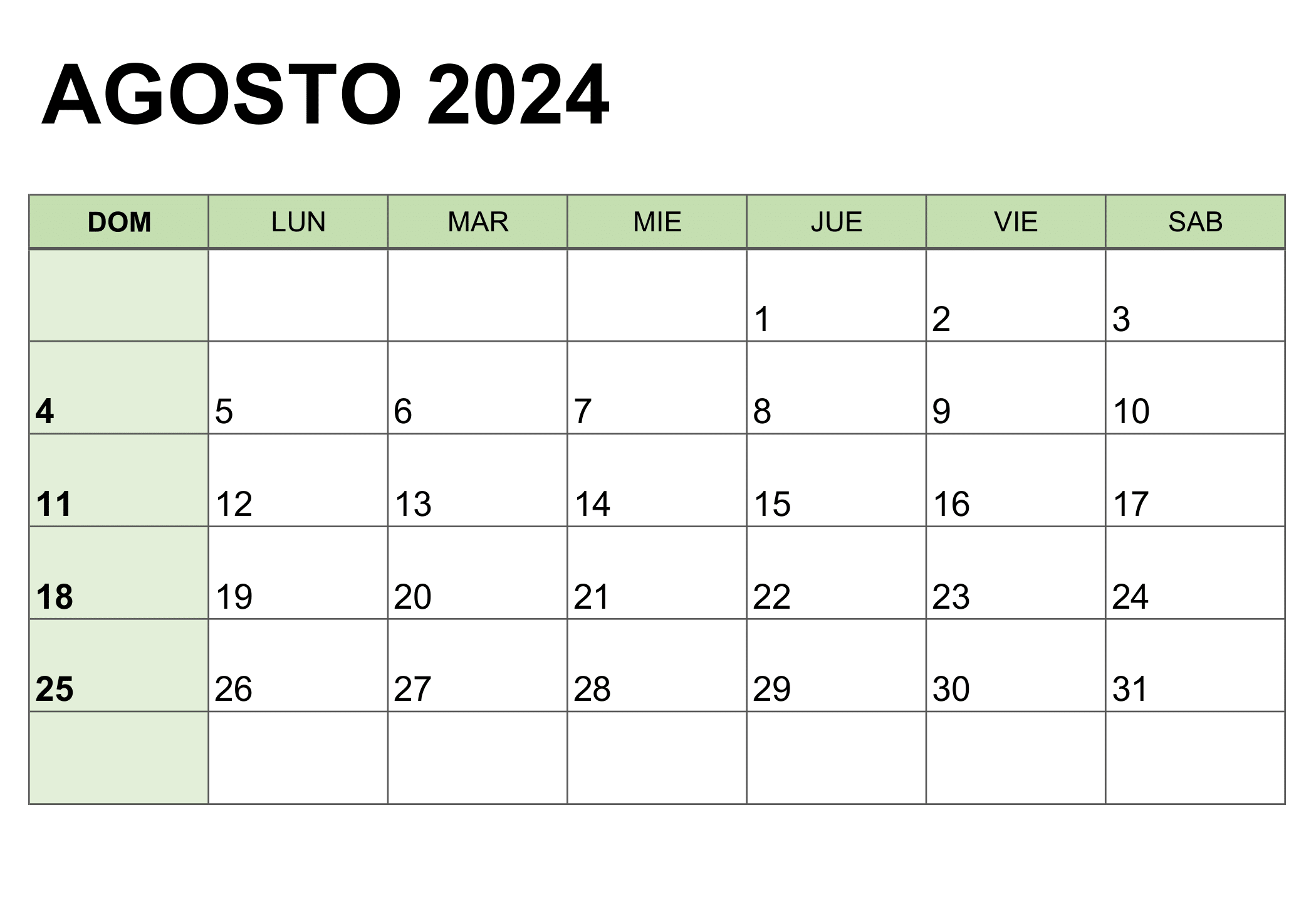 Calendario agosto 2024 para imprimir