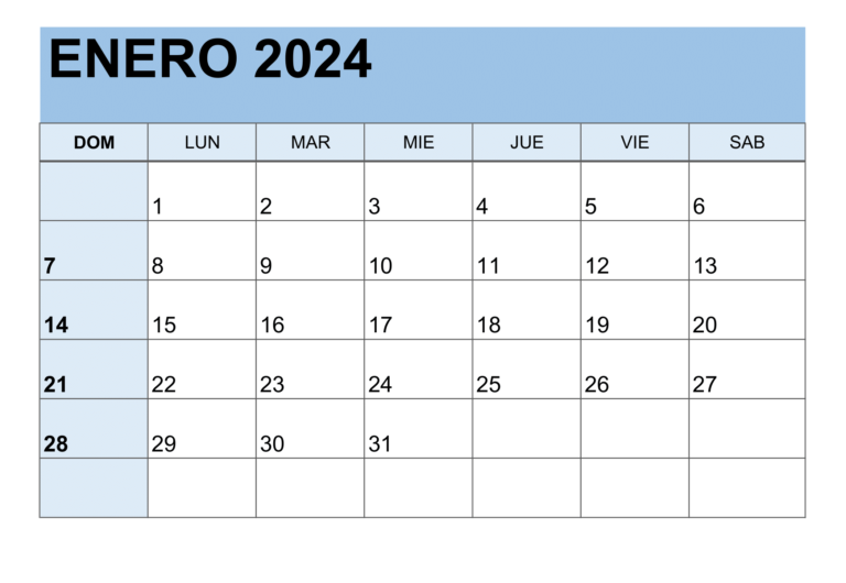 Calendario enero 2024