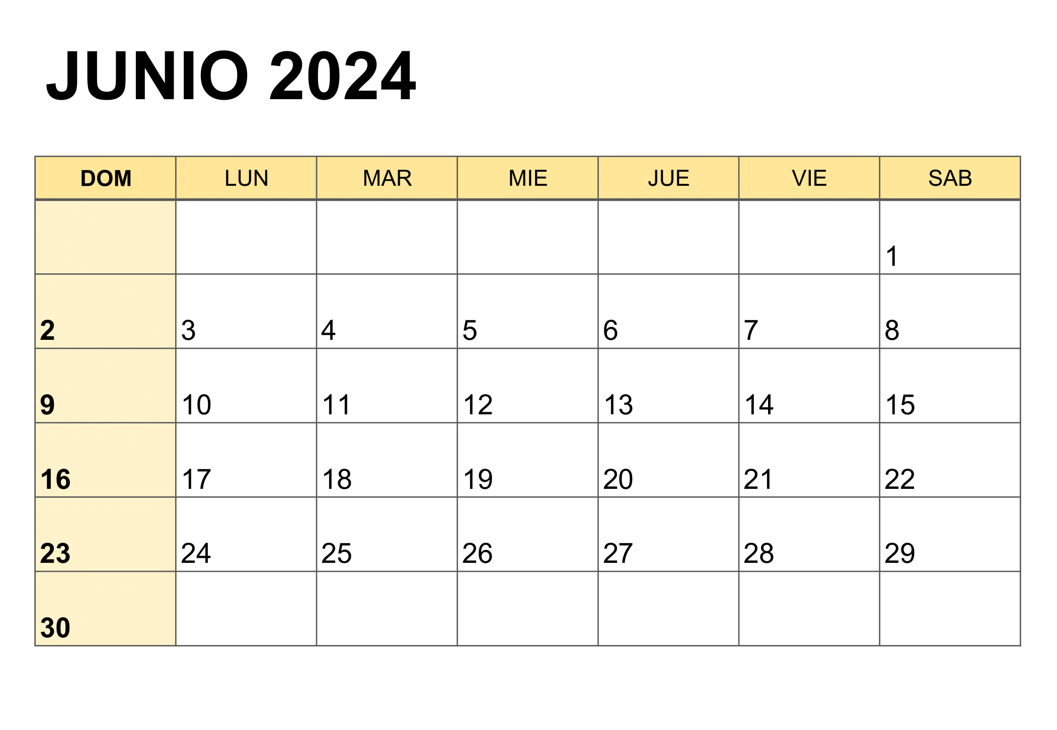 Calendario Junio 2024 para Imprimir