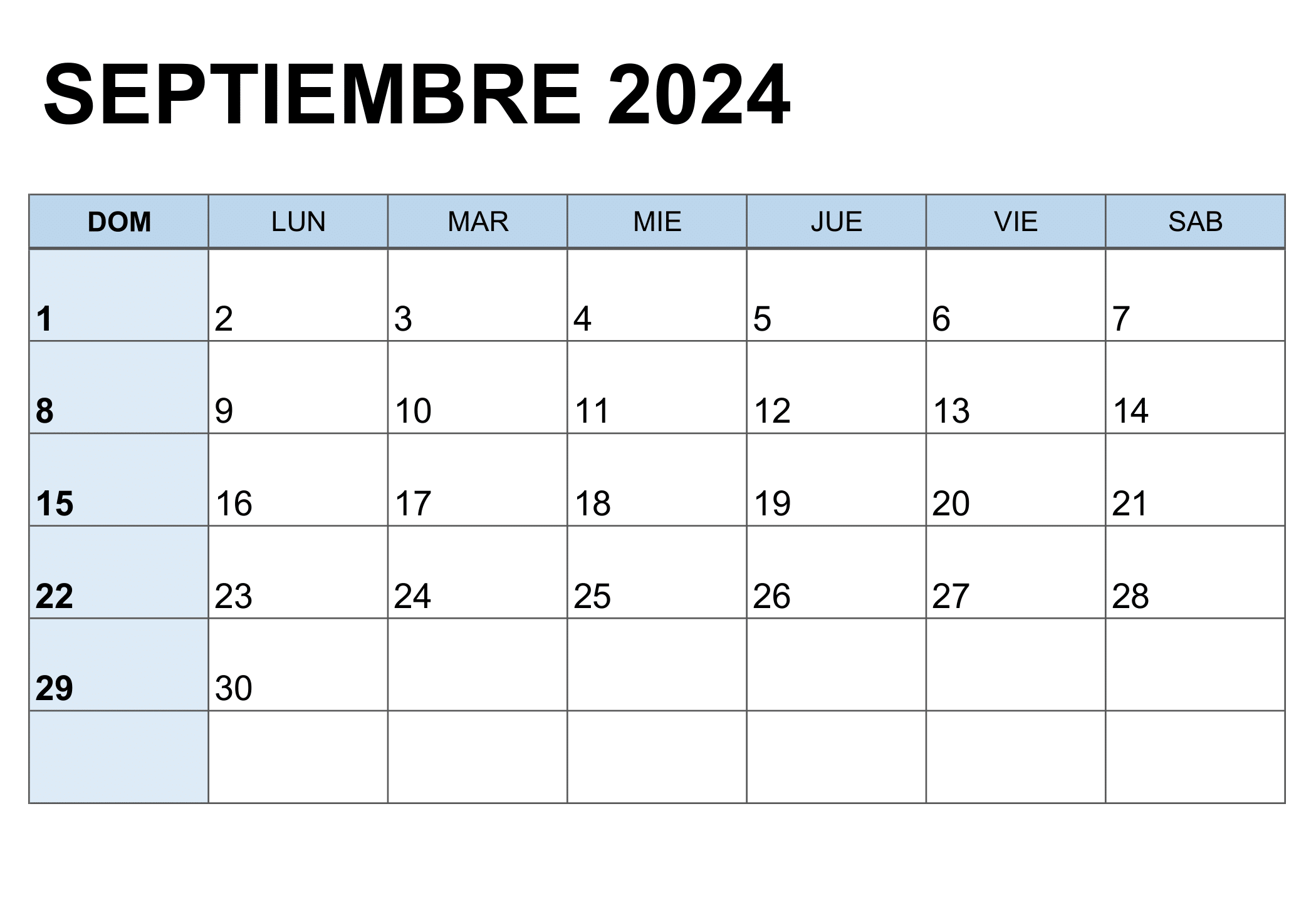 Imagen del calendario de septiembre de 2024
