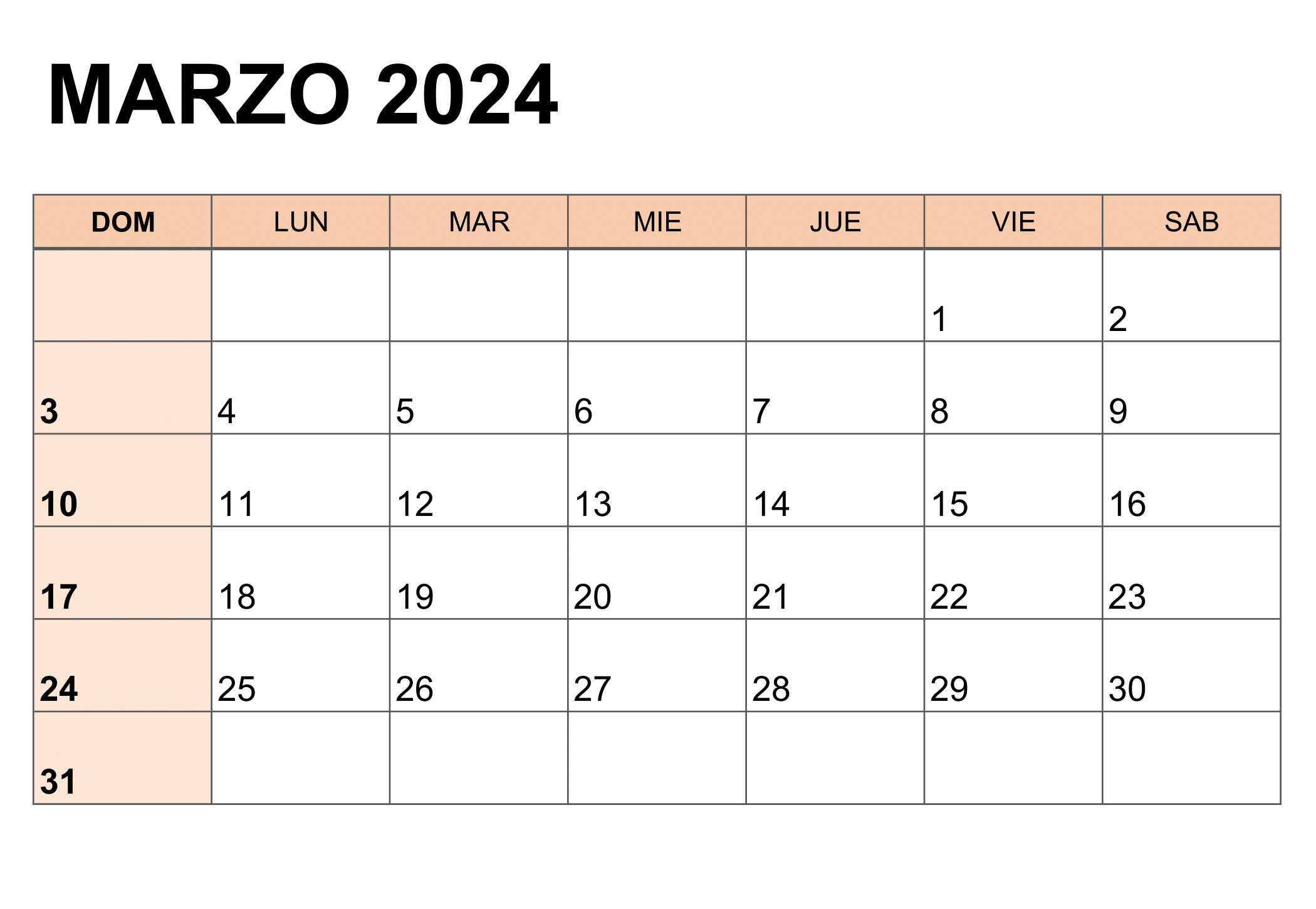 Calendario imprimible de marzo 2023 para descargar, modificar e imprimir gratis