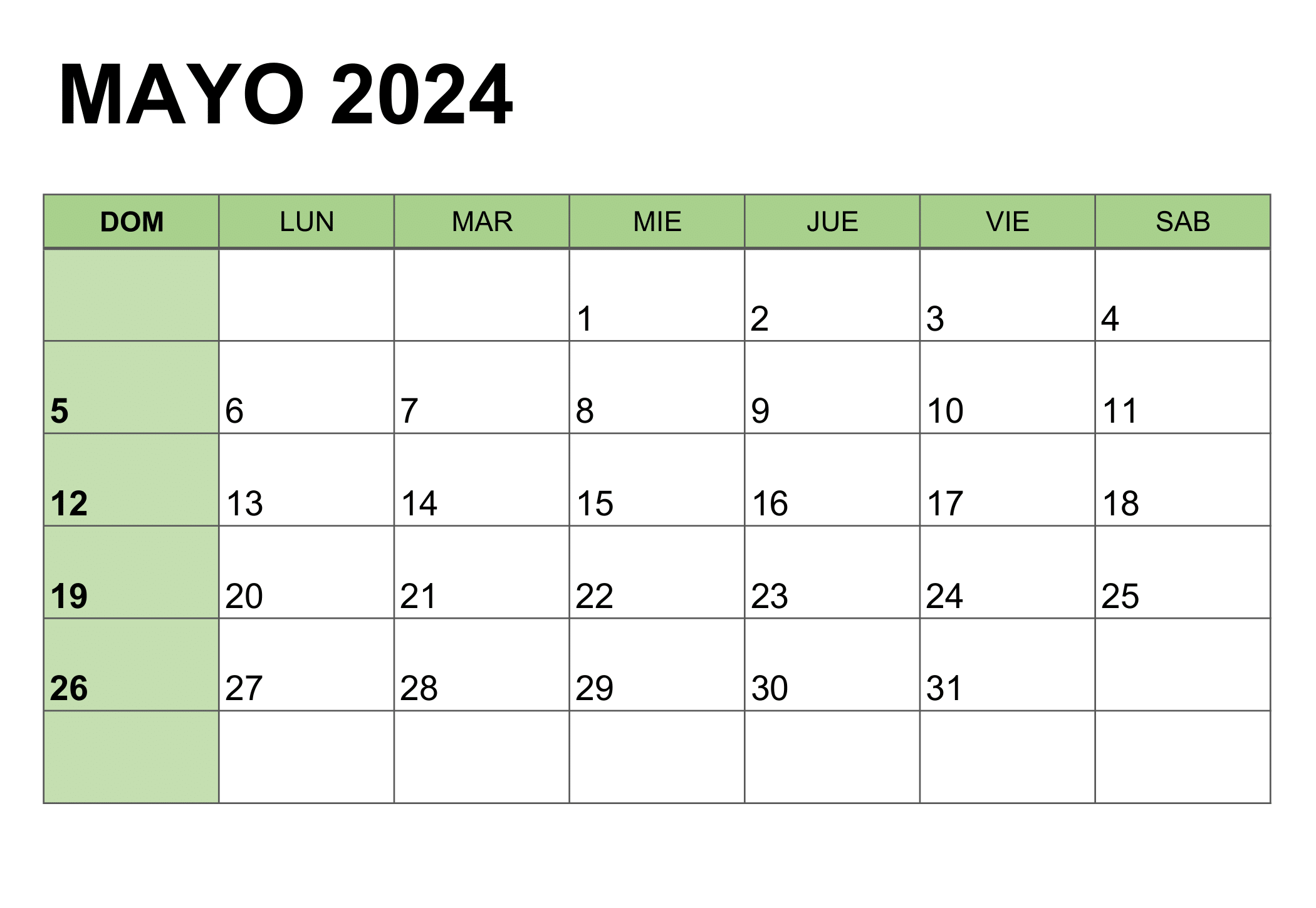 Calendario Mayo Calendario Mayo 2024 para Imprimir