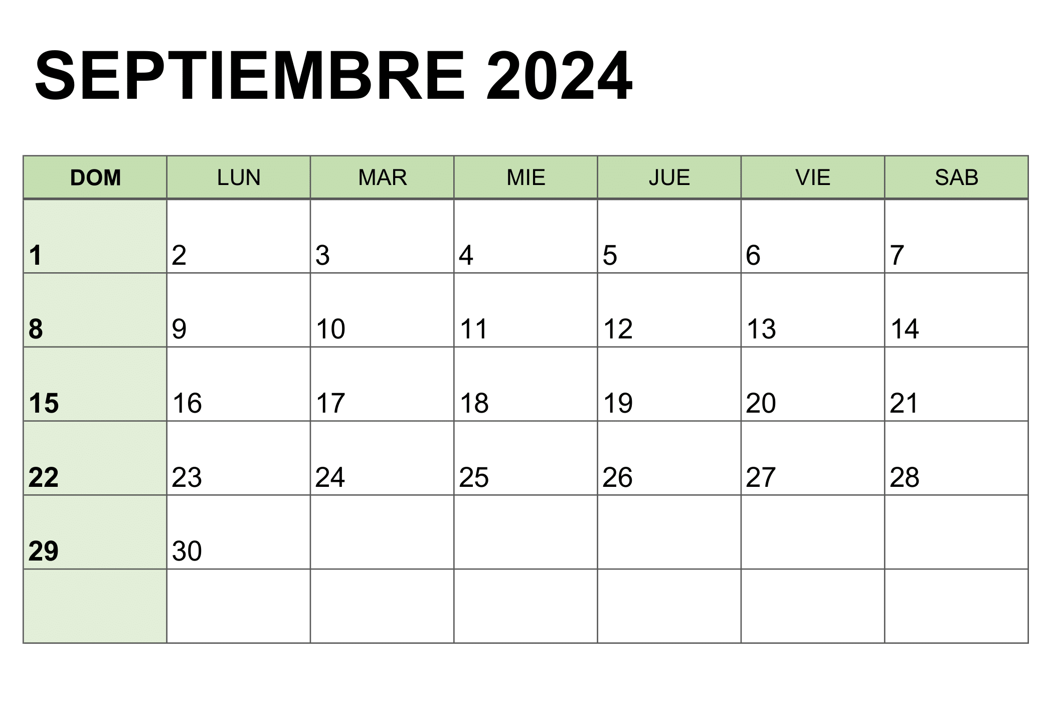 Ilustración del calendario para el mes de septiembre de 2024