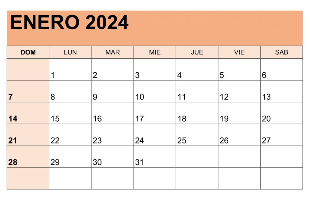 Calendario enero 2025