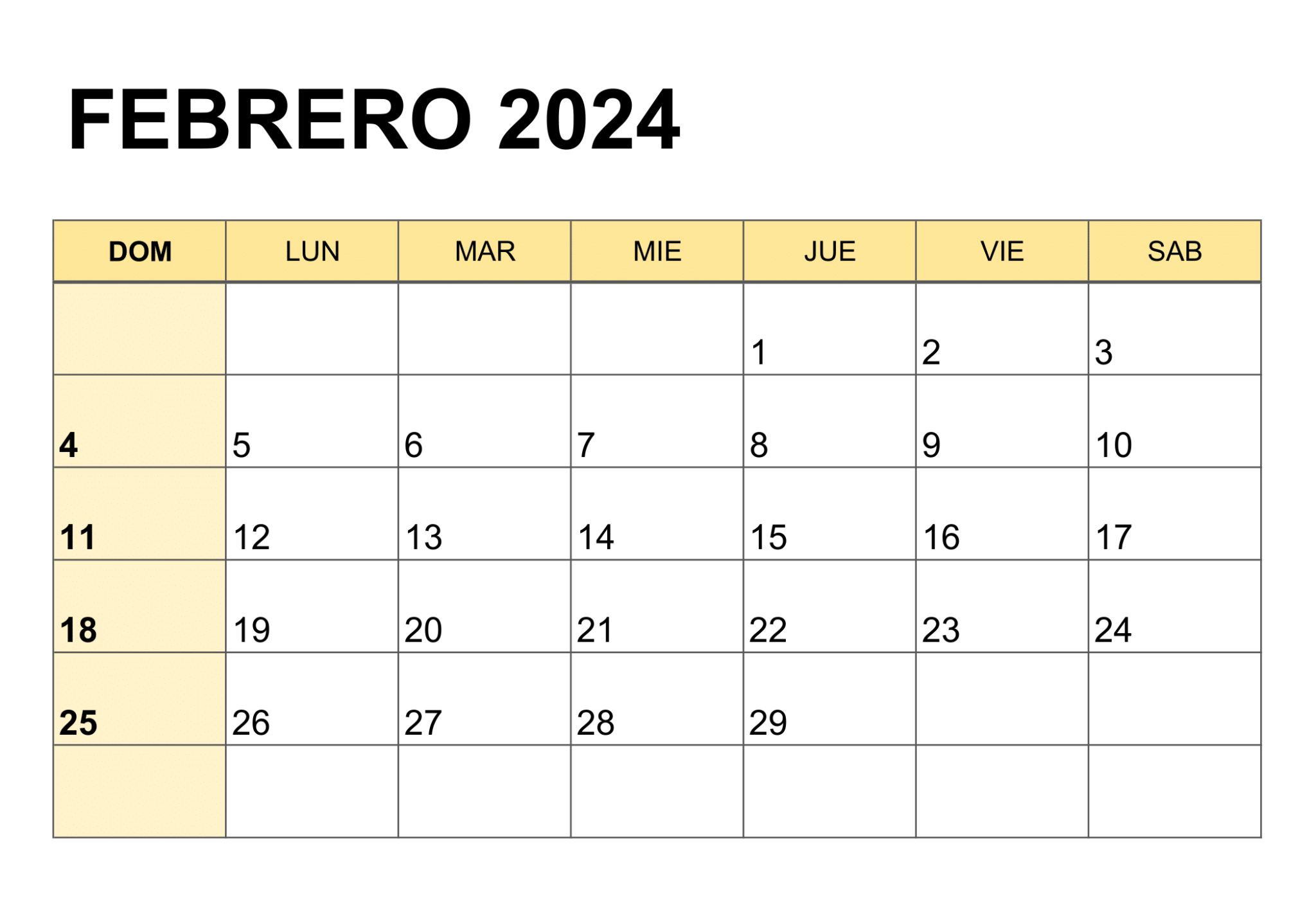 Calendario Febrero 2024 para Imprimir