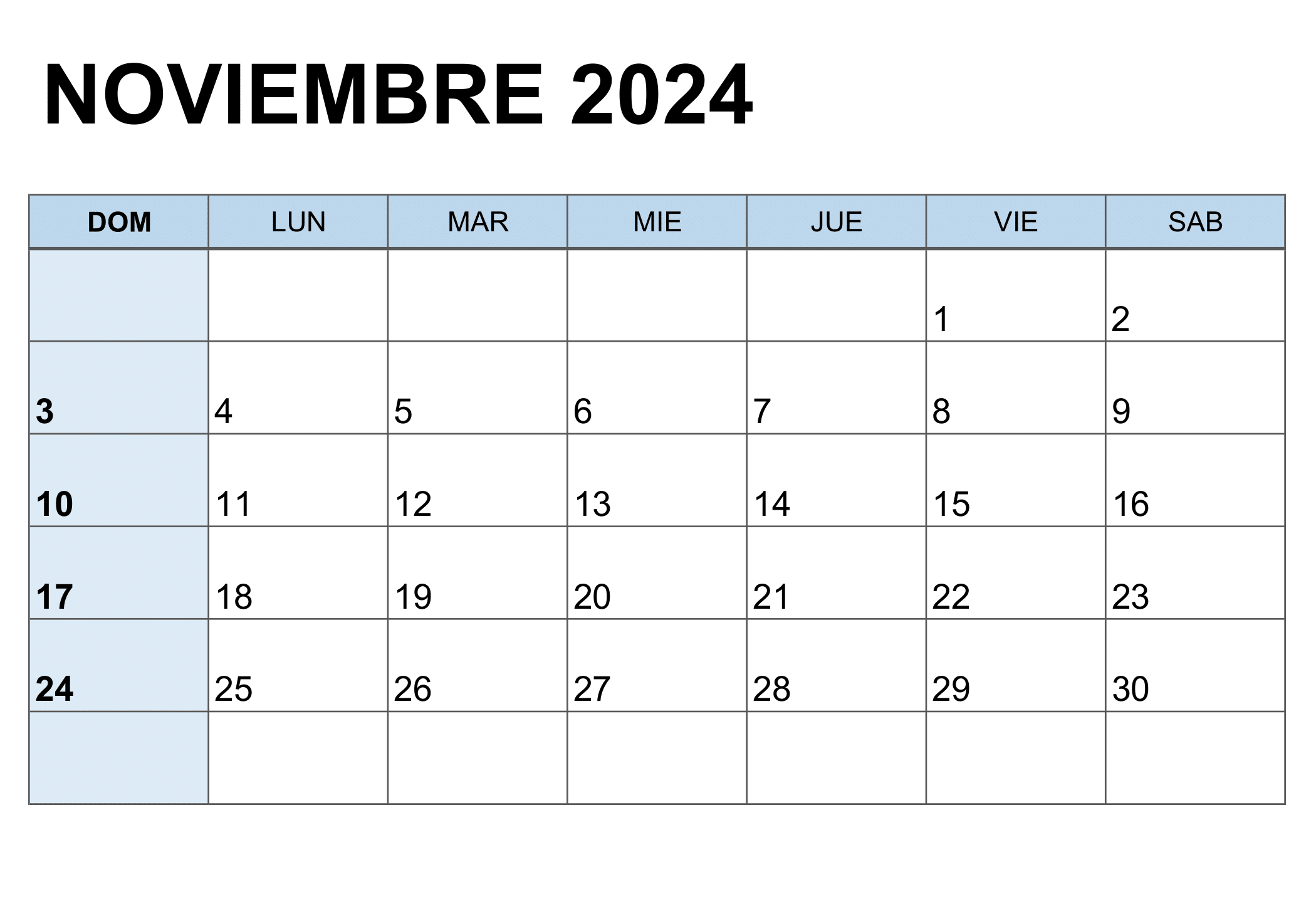 Imagen del calendario de noviembre de 2024