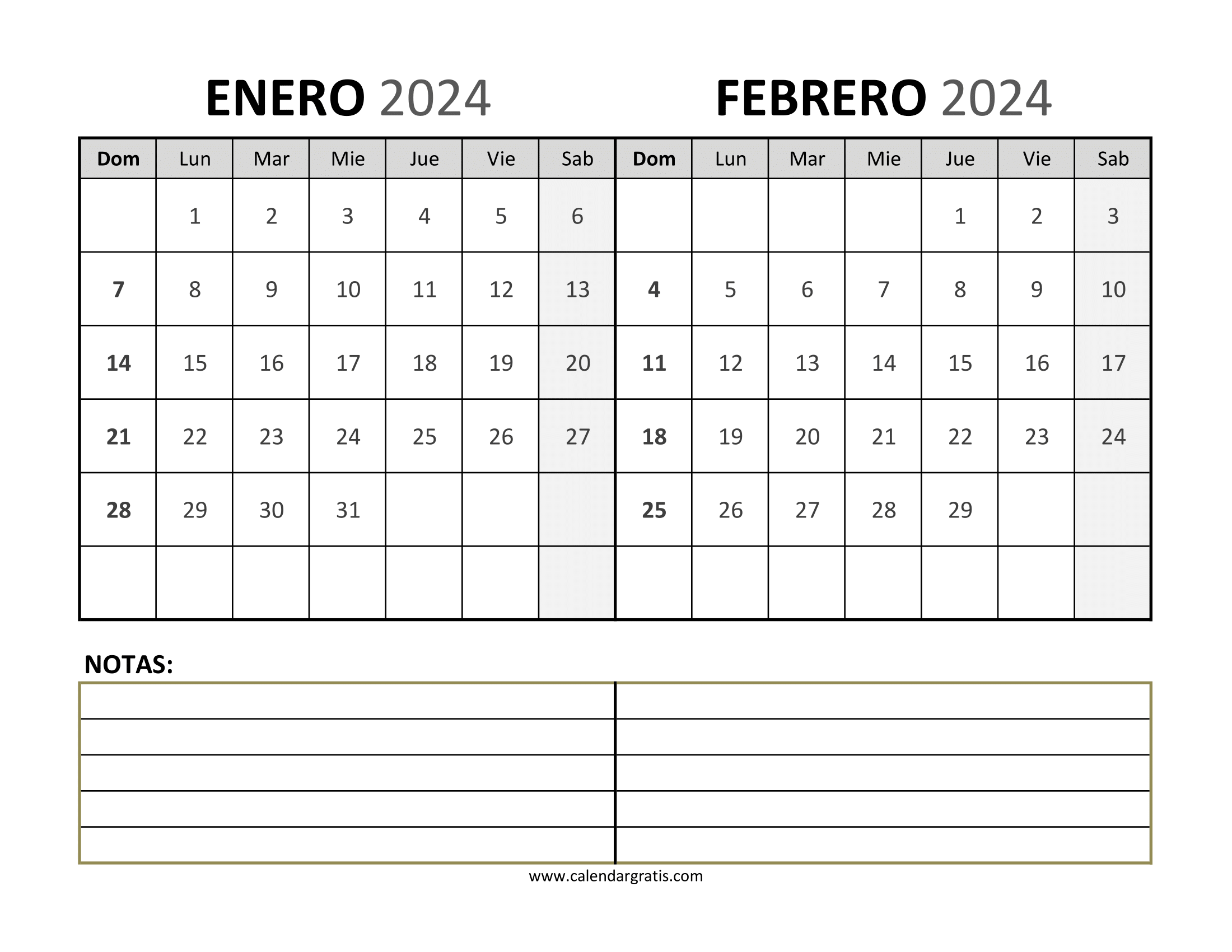 Calendario Enero y Febrero 2024: Fechas destacadas