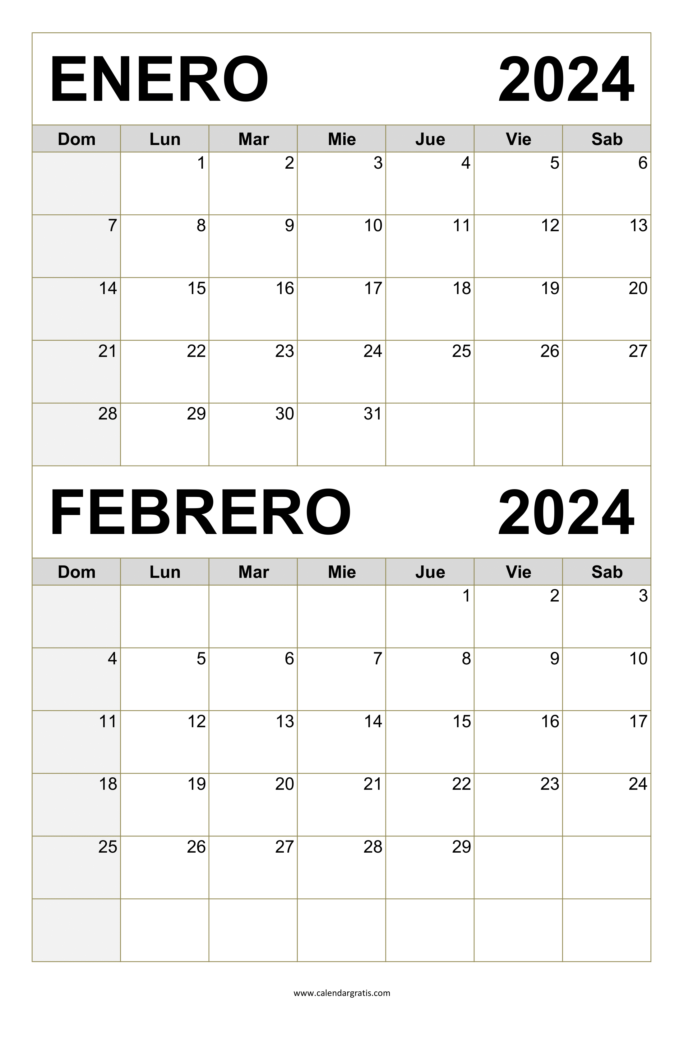 Calendario Enero y Febrero 2024: Plantillas para organizar tus fechas importantes
