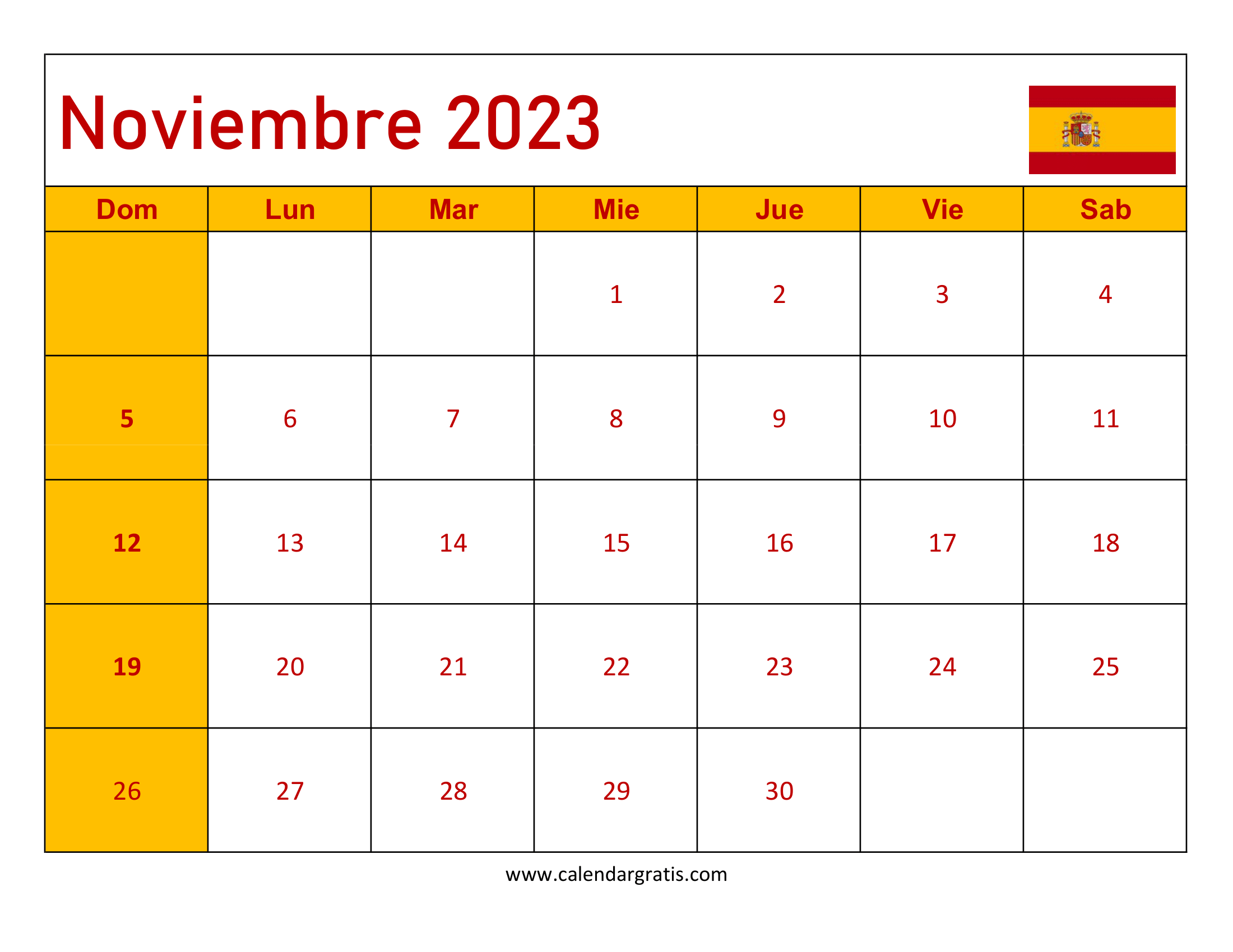 Mantente organizado con el Calendario Noviembre 2023 España