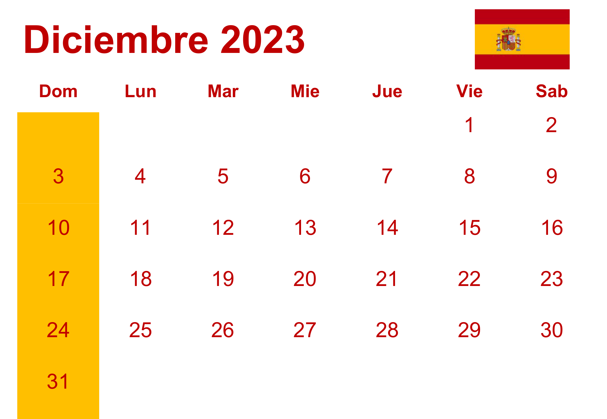 Planifica tus actividades con el Calendario Diciembre 2023 España
