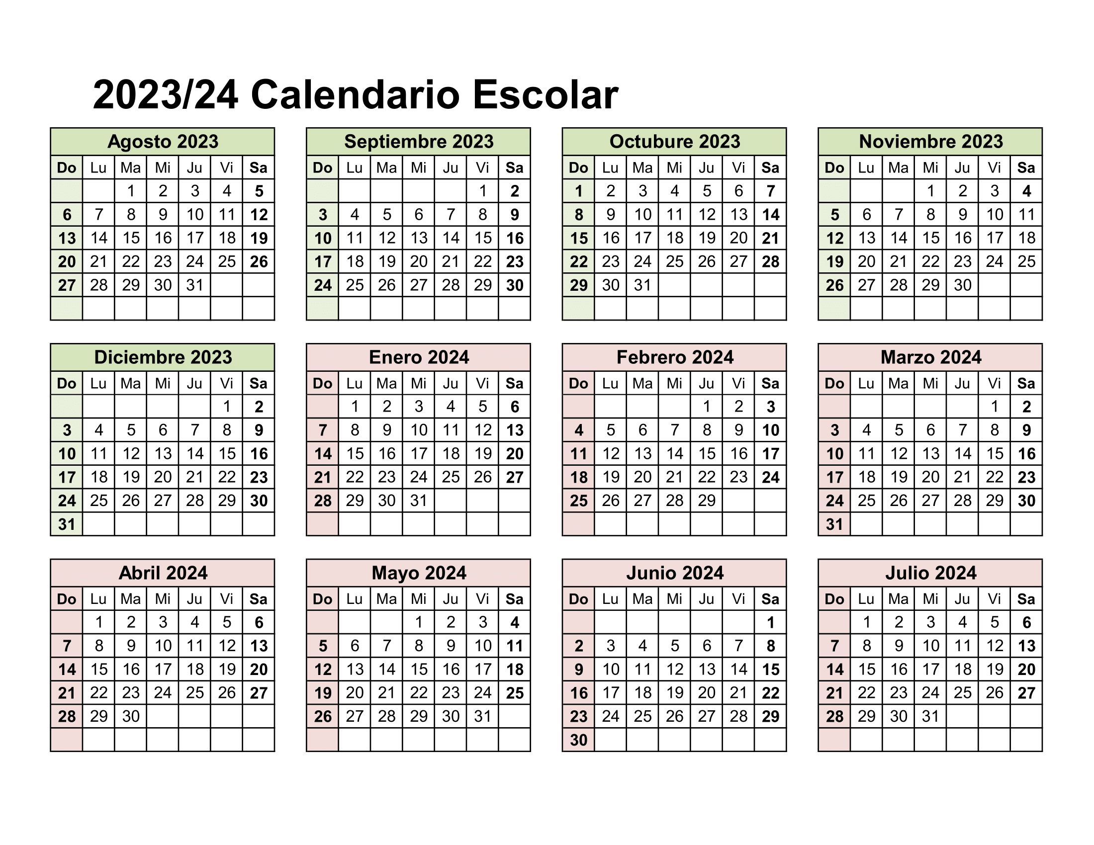 Calendario escolar 2023 - 2024