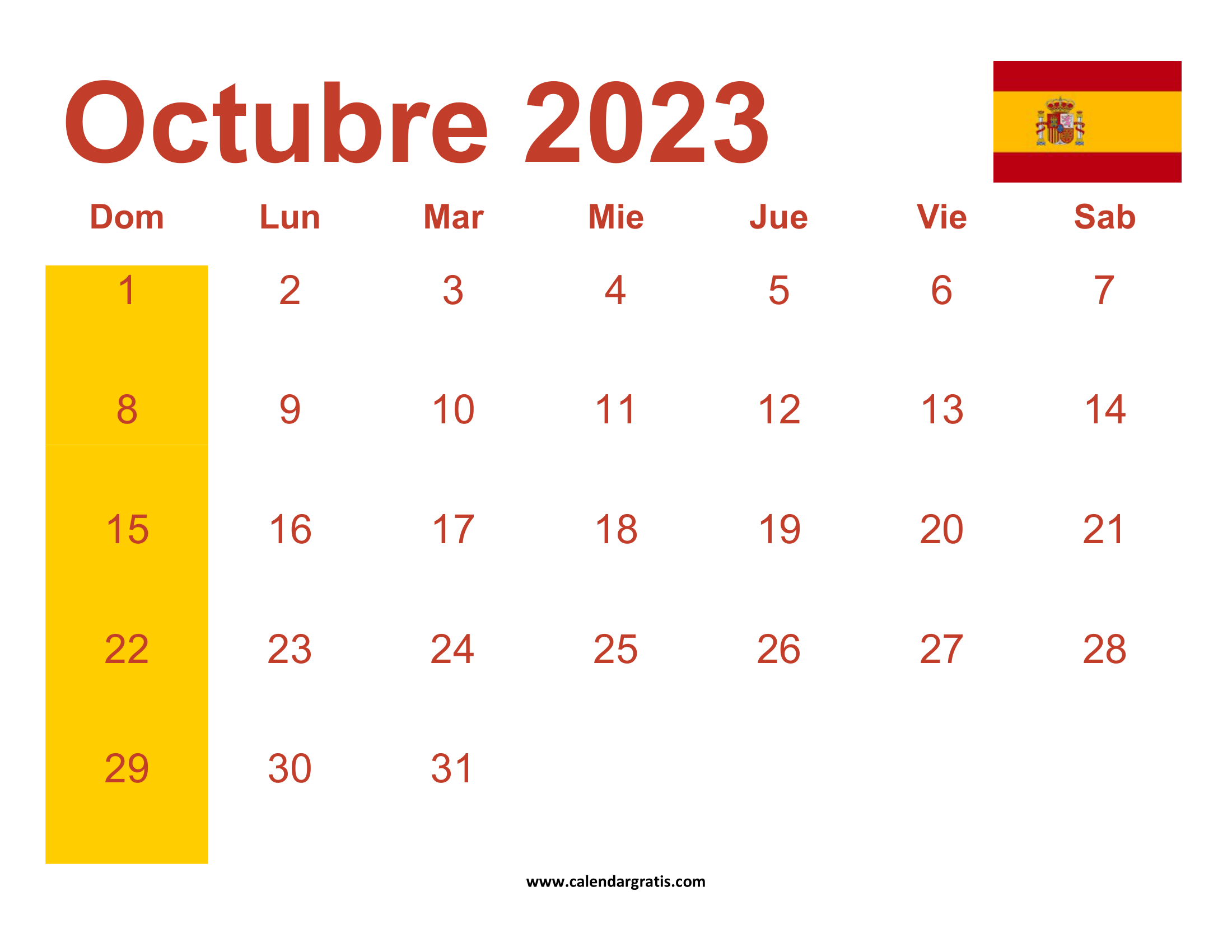 Calendario octubre 2023 españa gartis