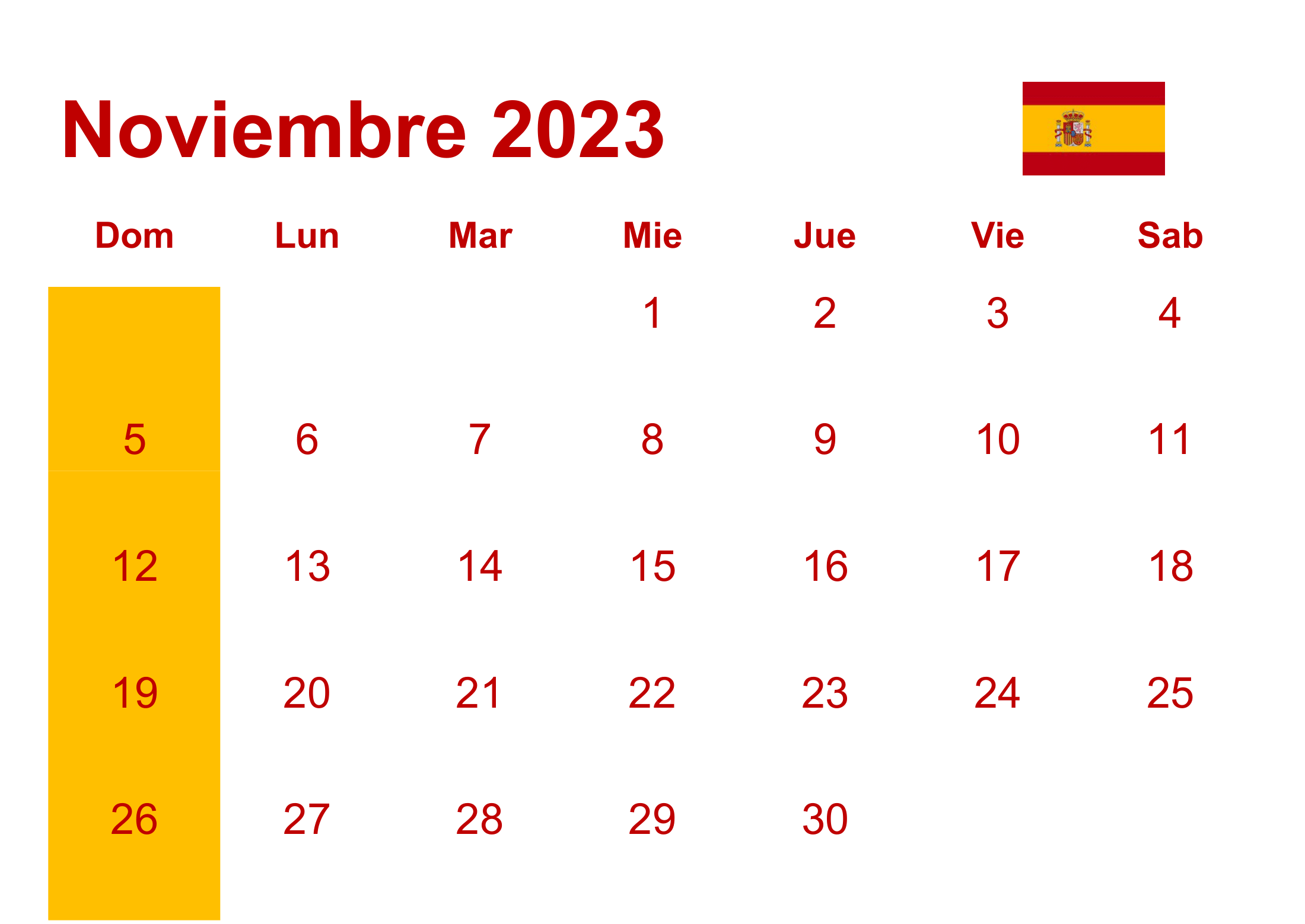 No te pierdas ninguna fecha importante con el Calendario Noviembre 2023 España