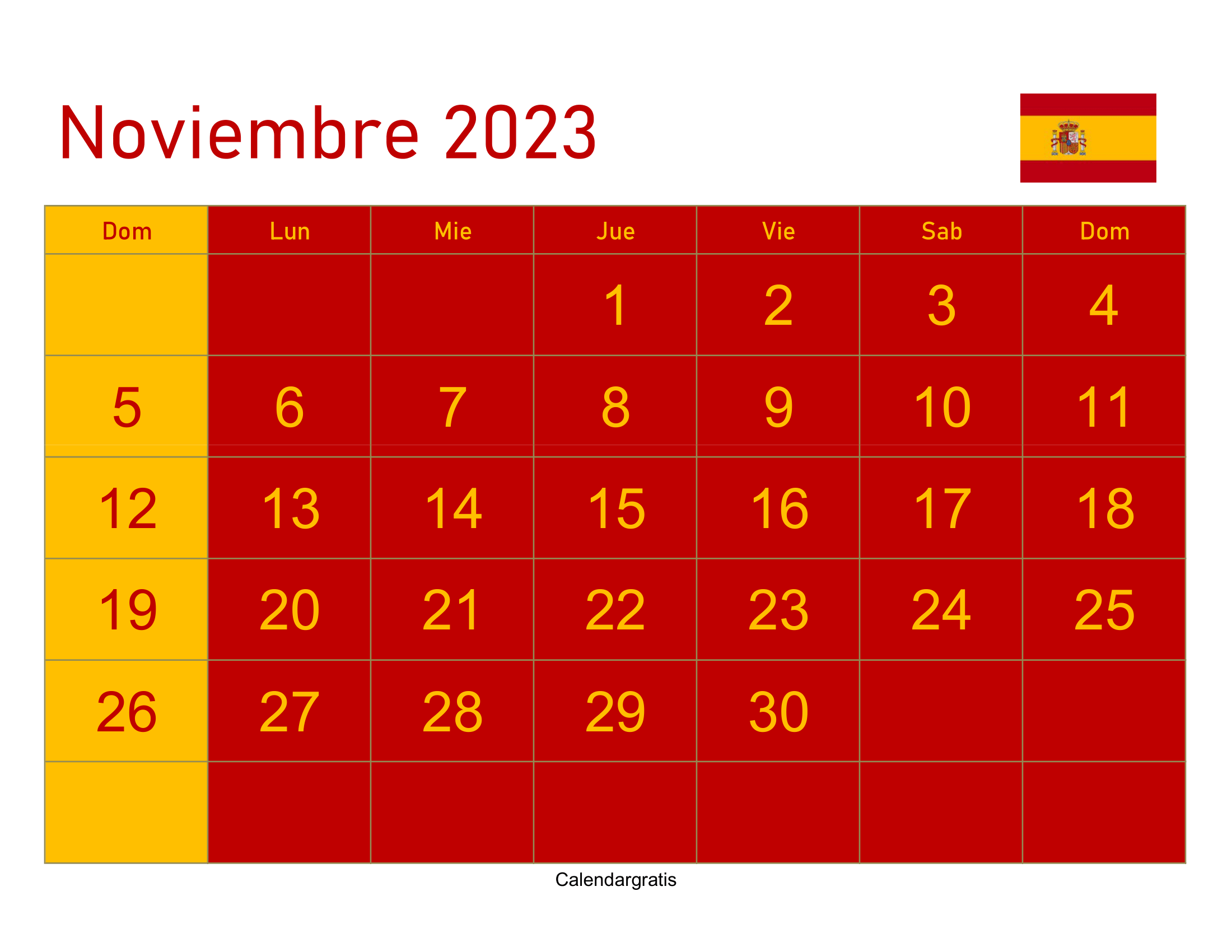 Prepárate para noviembre con el Calendario Noviembre 2023 España