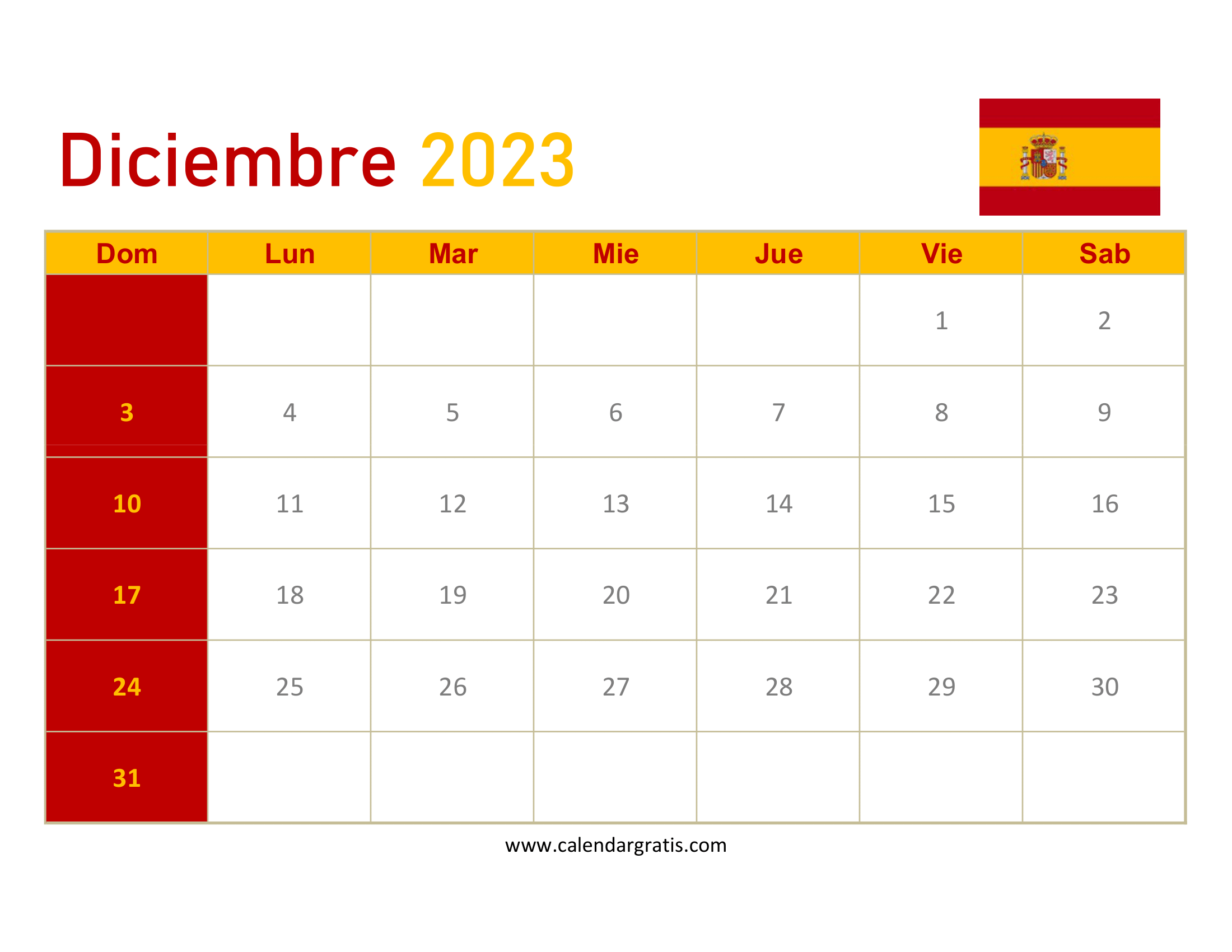 Mantén el control de tu agenda con el Calendario Diciembre 2023 España