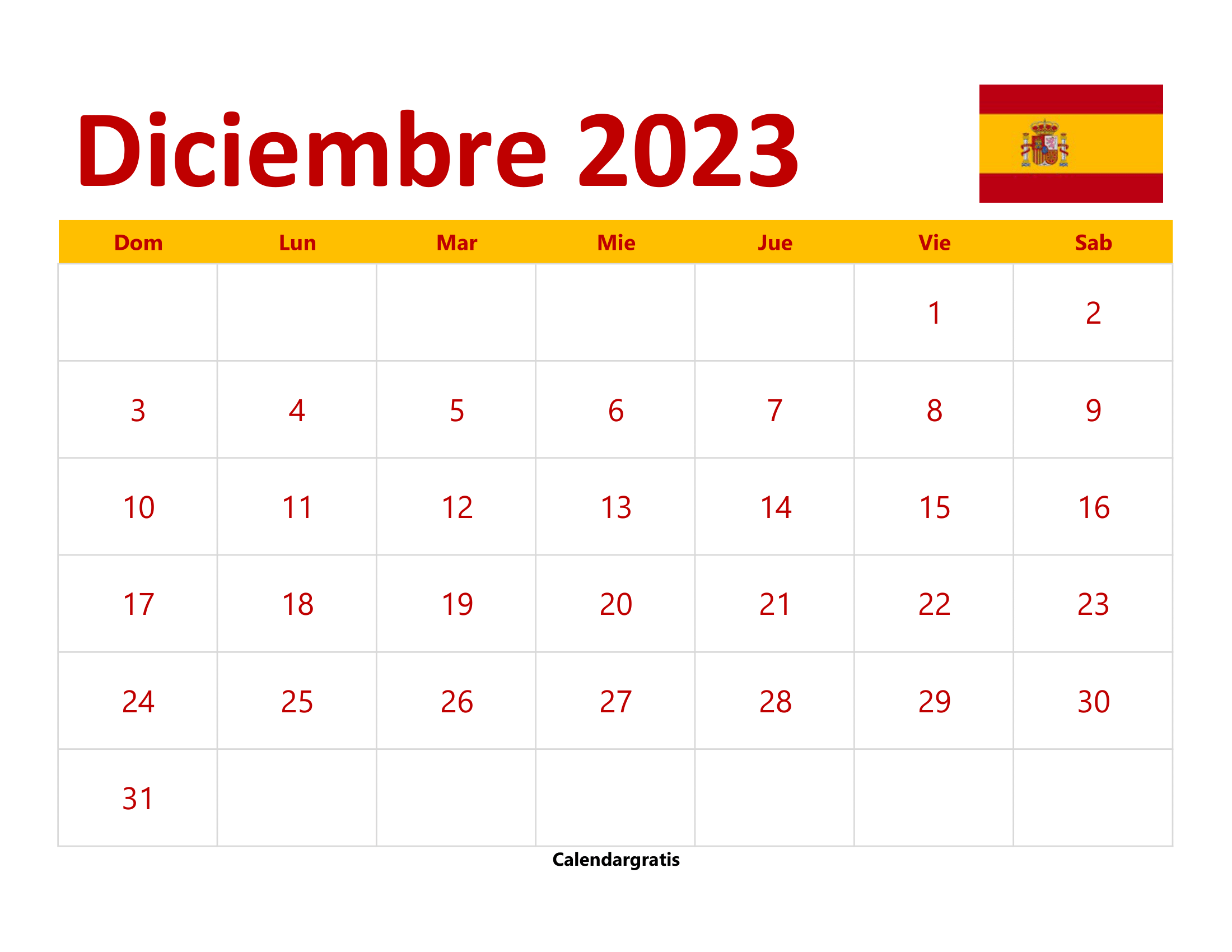 Prepárate para diciembre con el Calendario Diciembre 2023 España