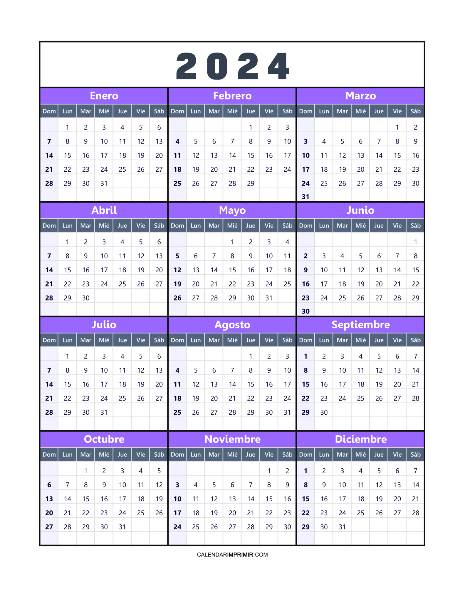 Calendario 2024 Para Imprimir O Descargar Gratis Pdf, Word Excel – MPZJ
