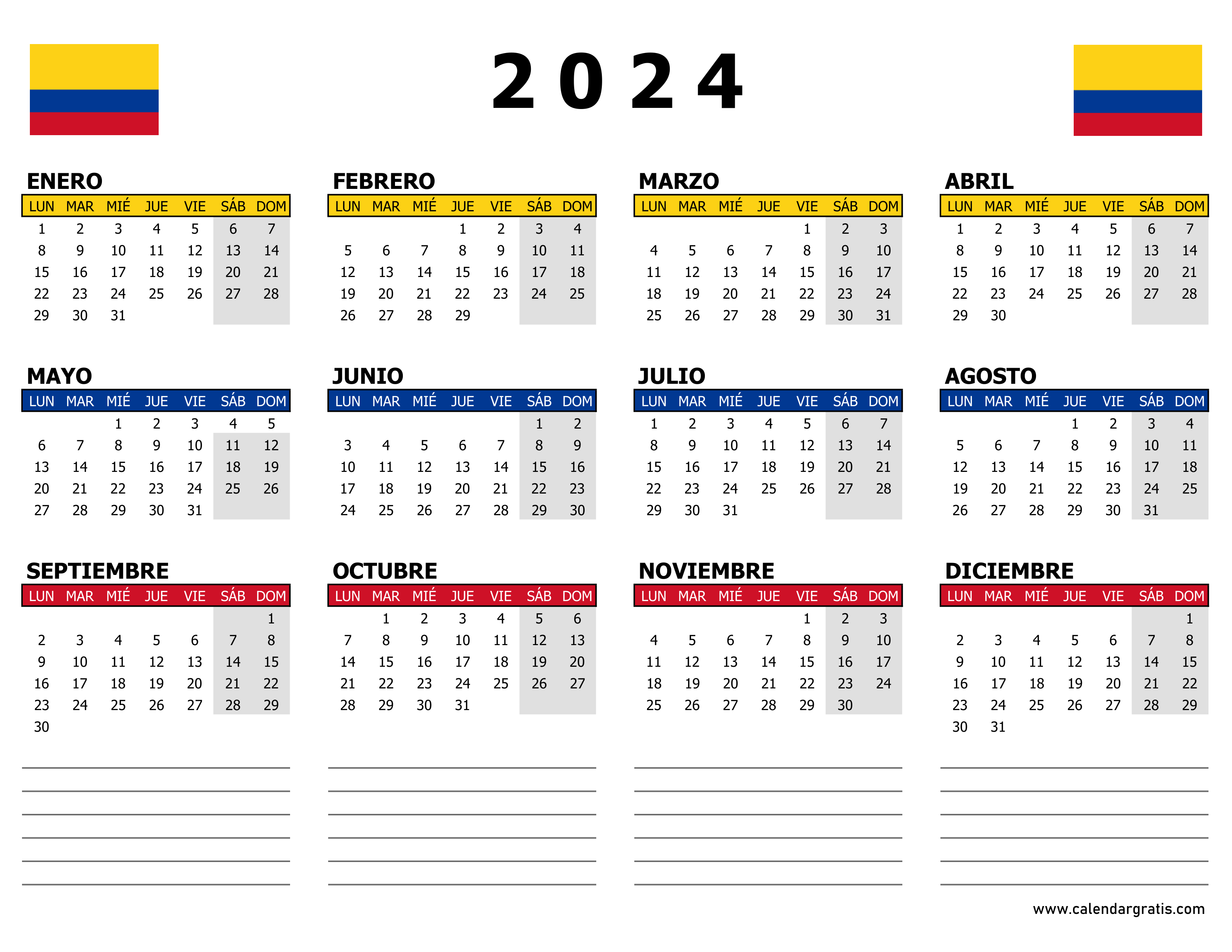 Calendario 2024 Colombia Para Imprimir