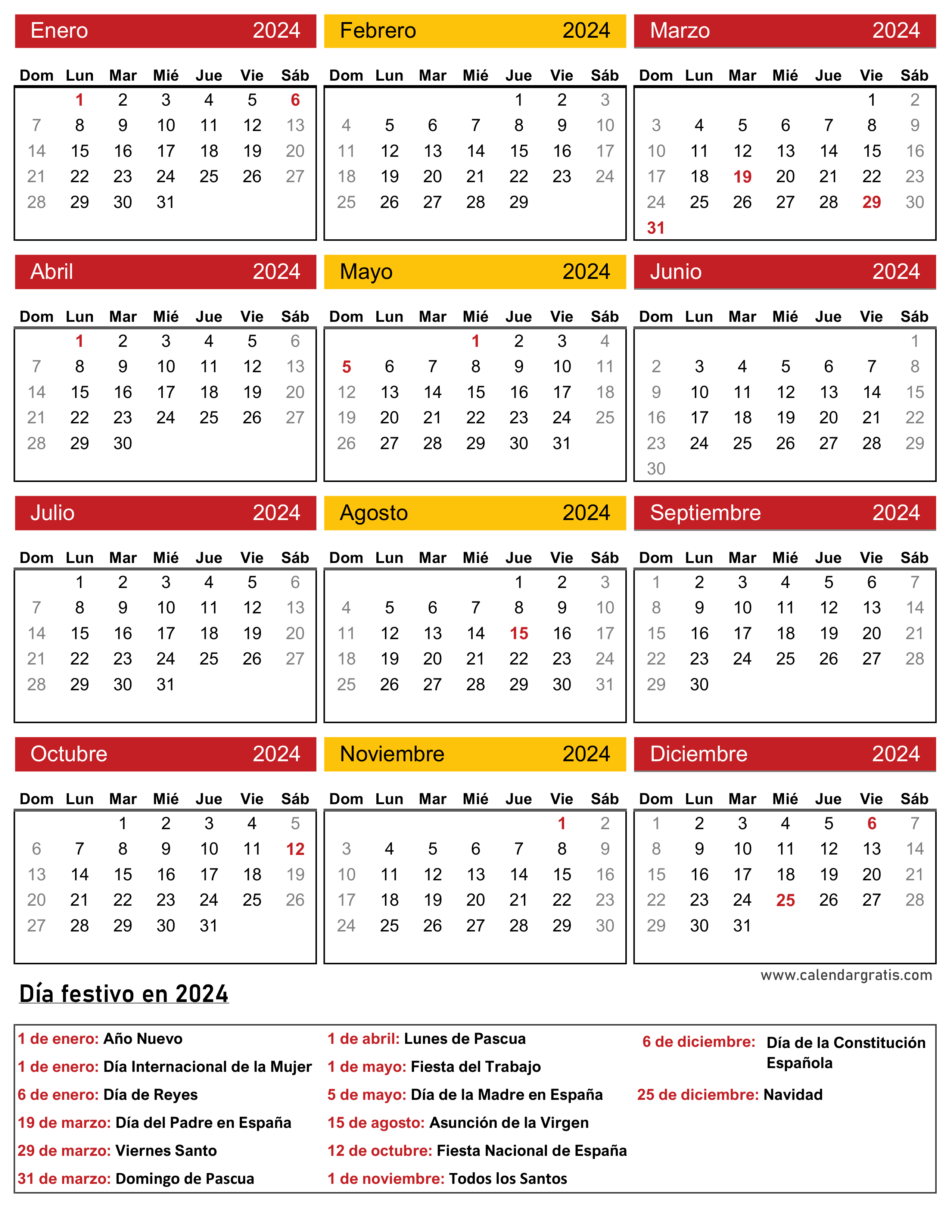 calendario festivos españa 2024