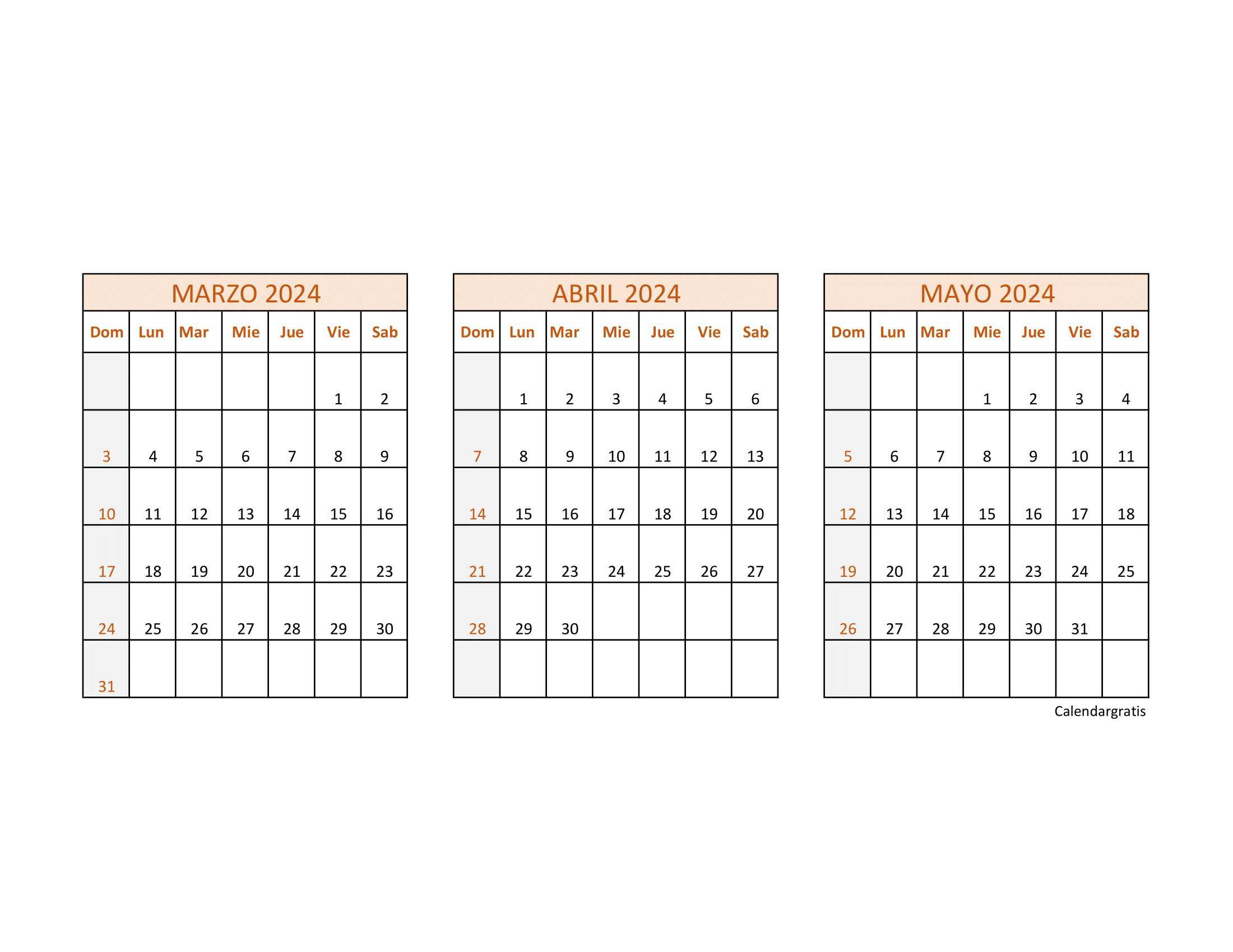 Calendario Marzo Abril Mayo 2024 Para Imprimir