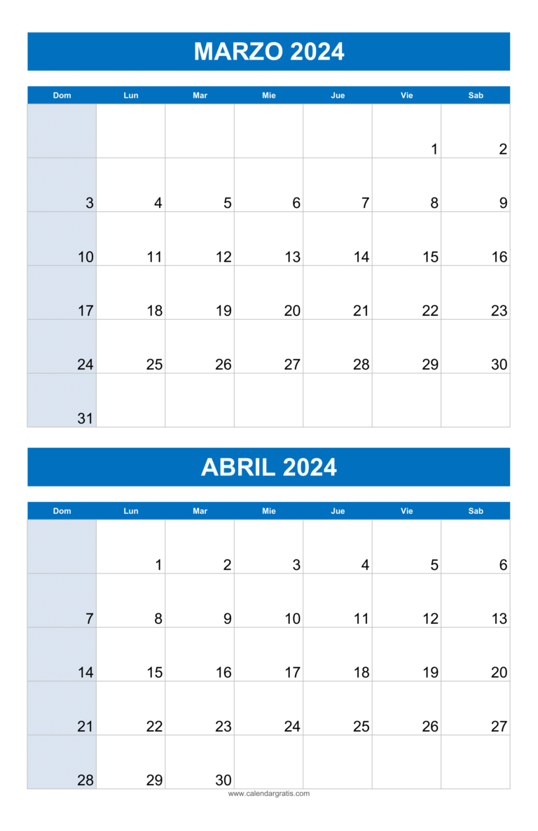 Calendario Marzo y Abril 2024