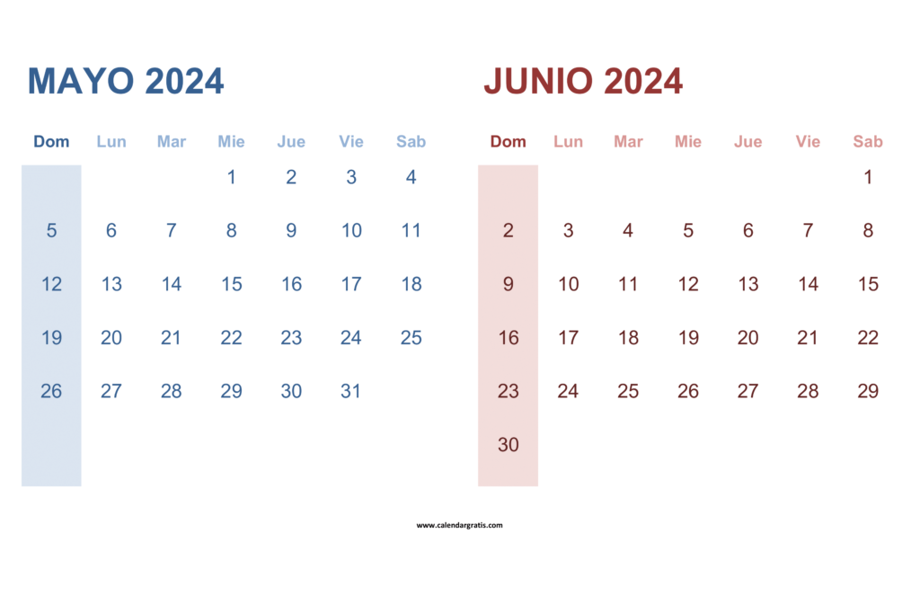 Calendario Mayo y Junio 2024