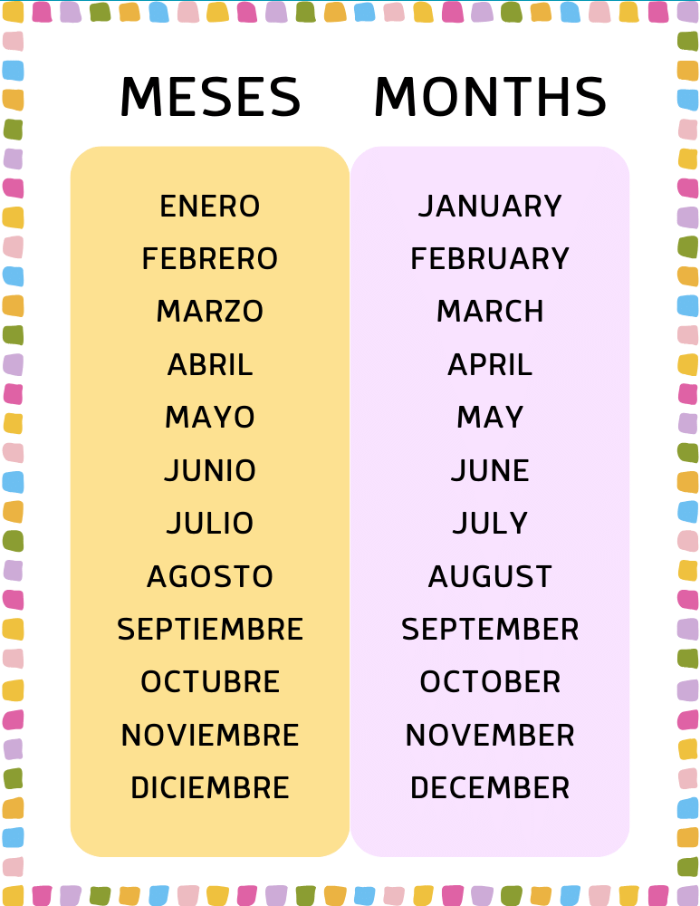 Meses del Año en Español y Ingles