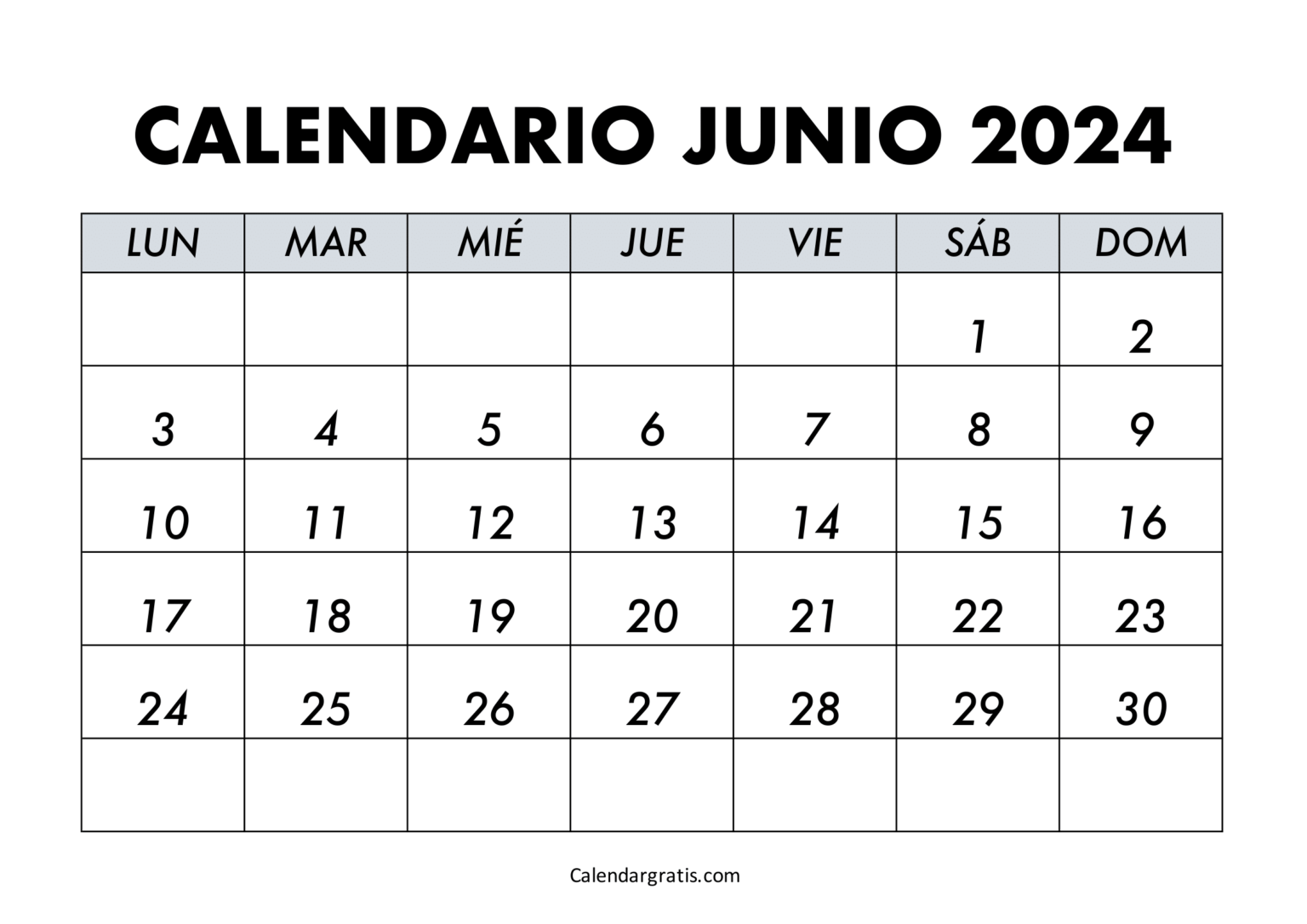 Calendario del mes de junio 2024 para imprimir : Lista de días festivos ...