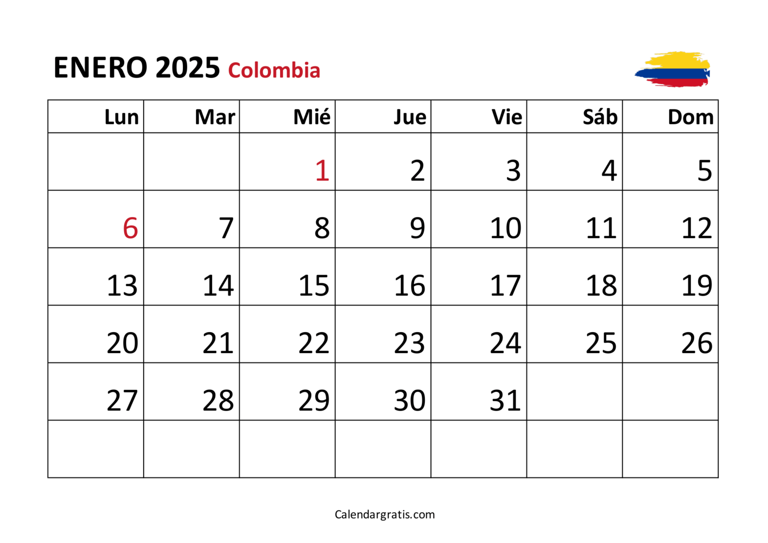 Calendario Enero 2025 Festivos Colombia Tim Layney