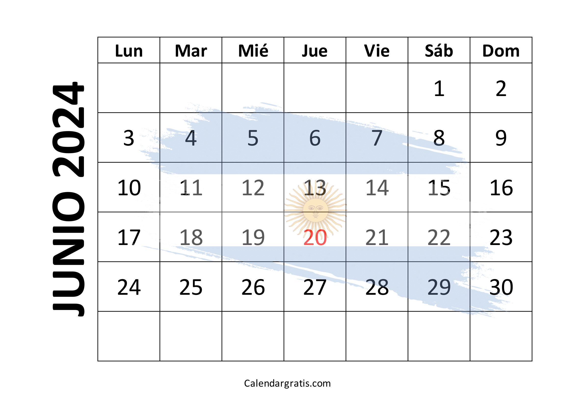 Calendario junio 2024 Argentina