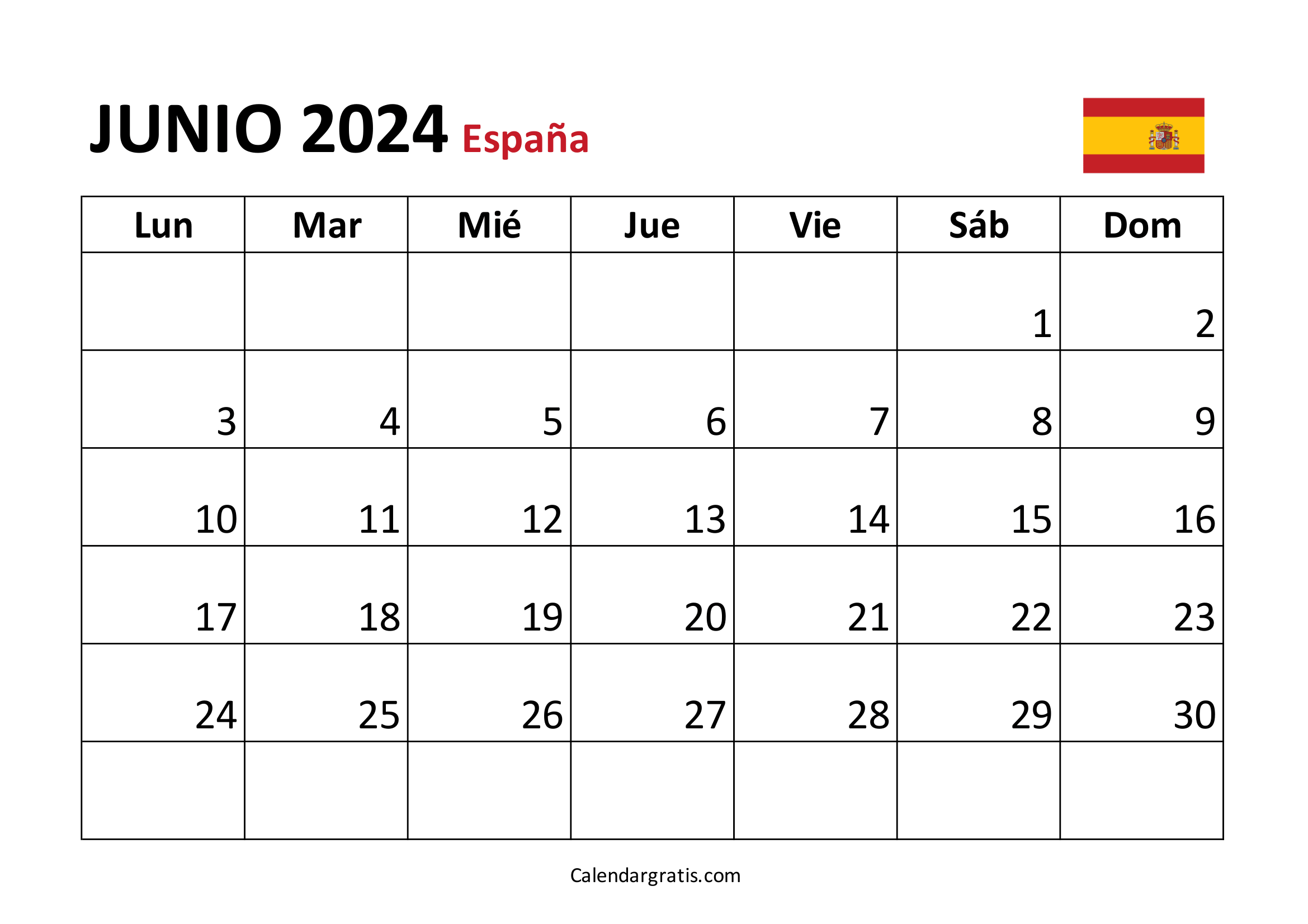 Calendario junio 2024 España