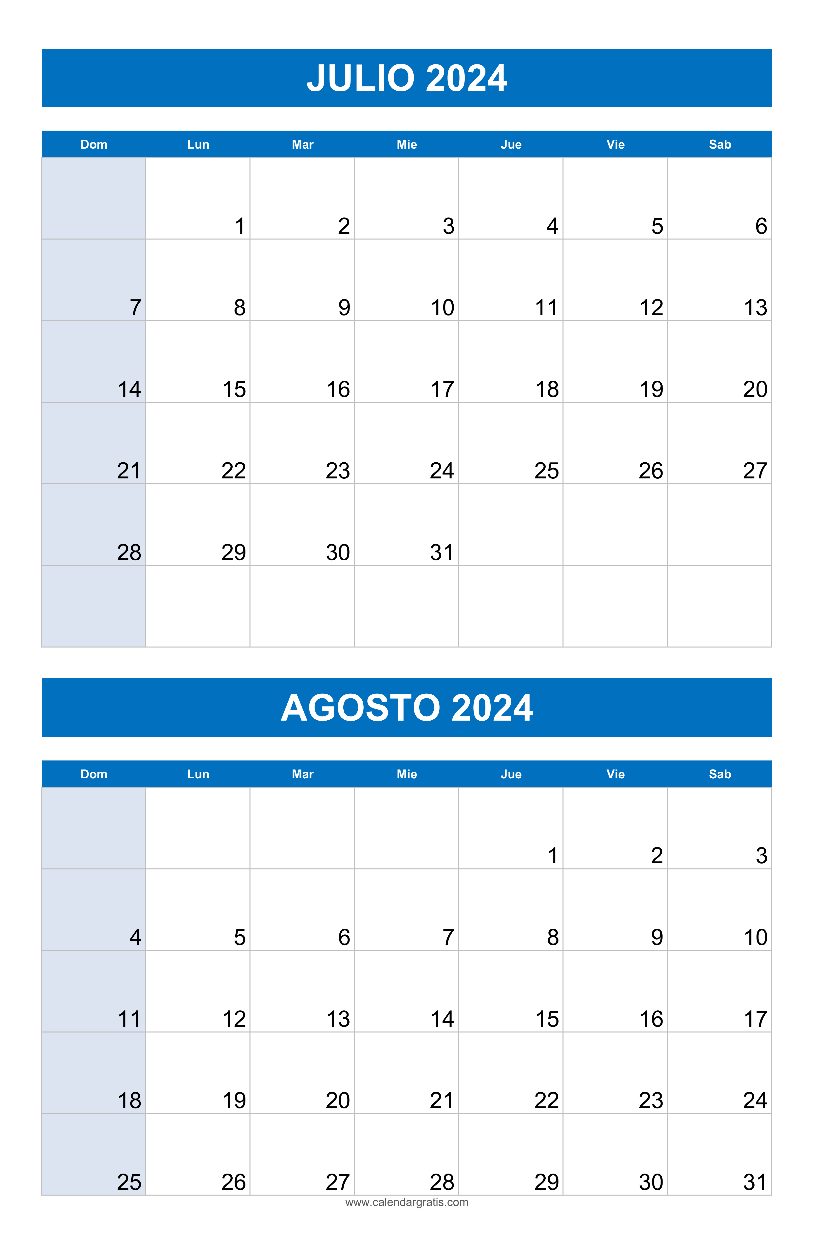 Calendario Julio Agosto 2024 Para Imprimir