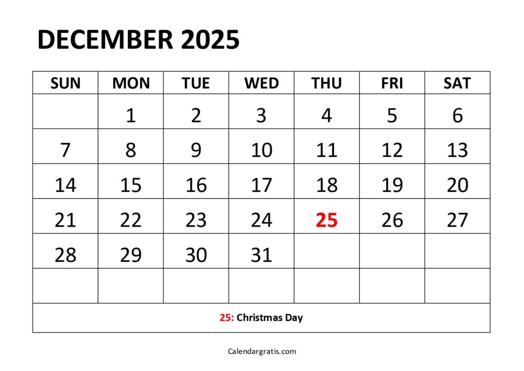 December 2025 Calendar with Holidays