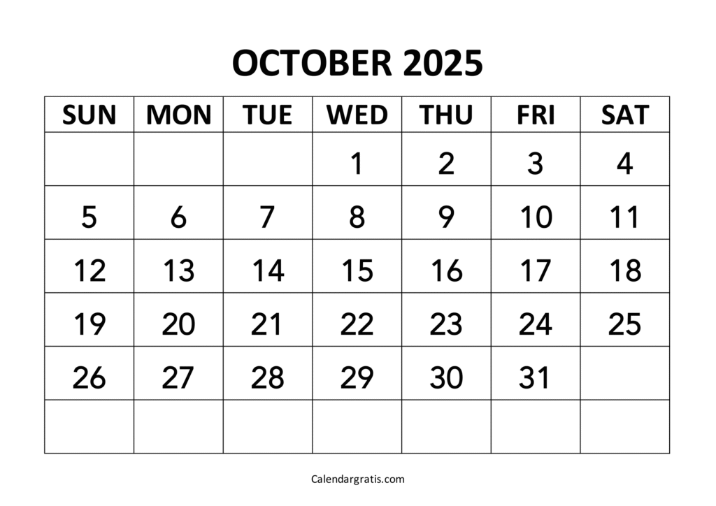 October 2025 Calendar Sunday Start