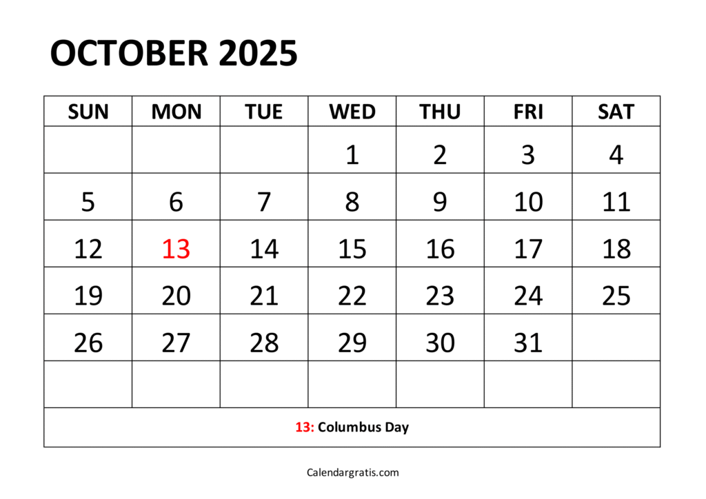October 2025 Calendar with Holidays