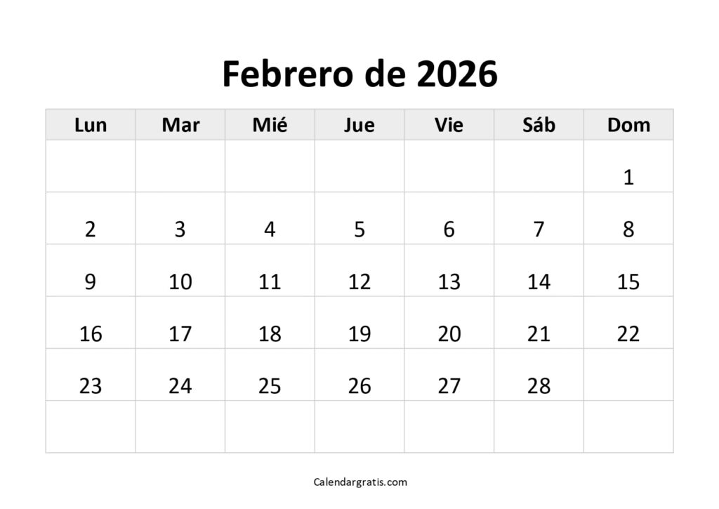 calendario febrero 2026 gratis