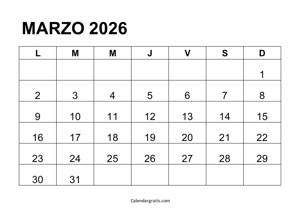 calendario marzo 2026 para imprimir