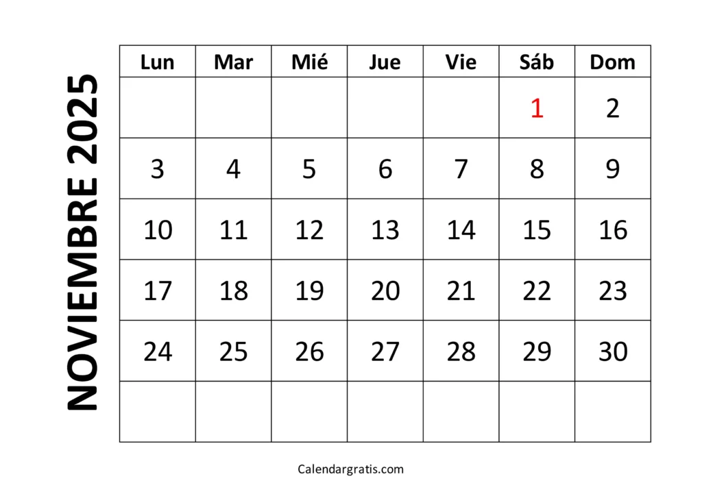 calendario noviembre 2025 con festivos
