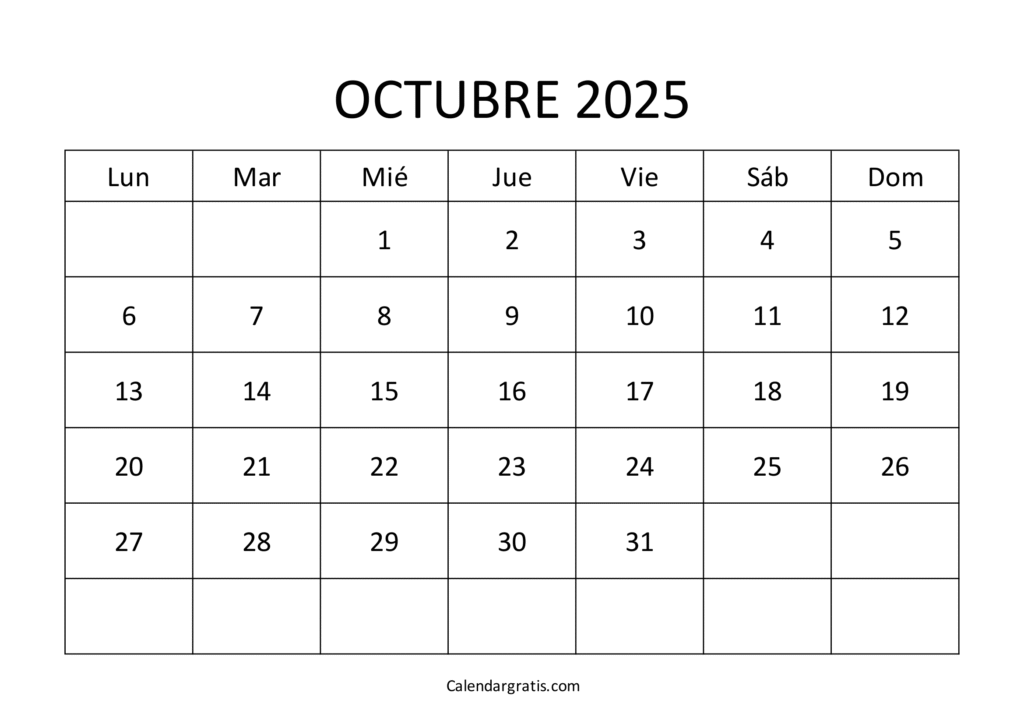 calendario octubre 2025 gratis