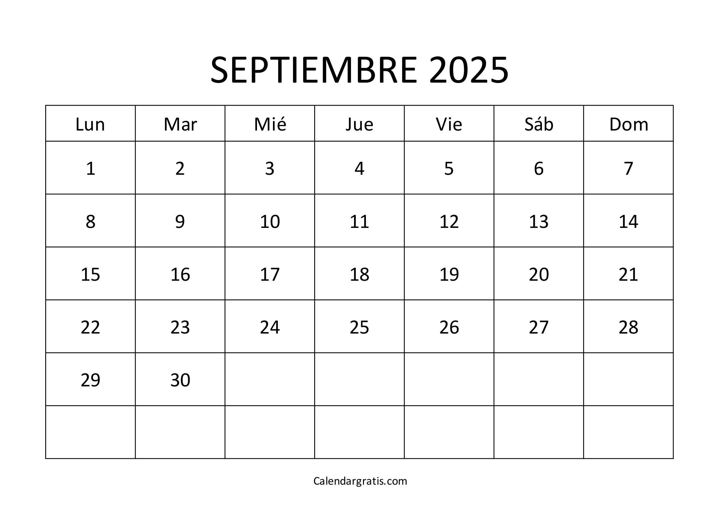 calendario septiembre 2025 en blanco