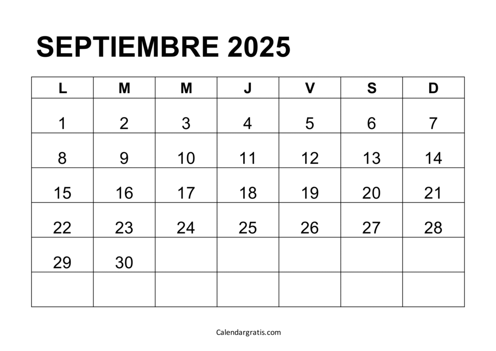calendario septiembre 2025 para imprimir