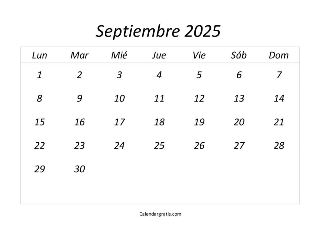 plantilla de calendario de septiembre de 2025